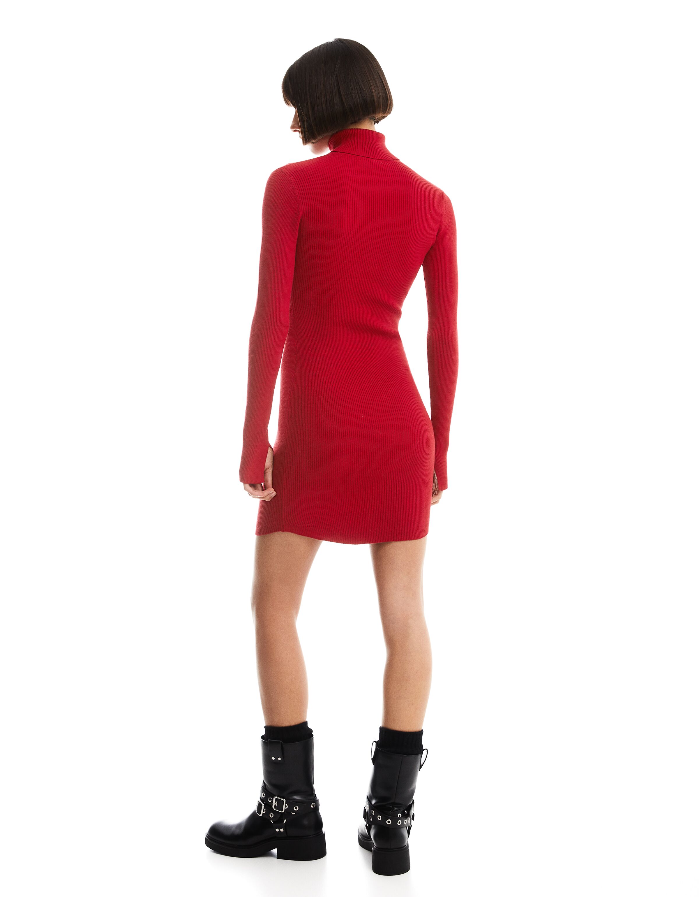 Vestido mini manga larga cuello subido punto