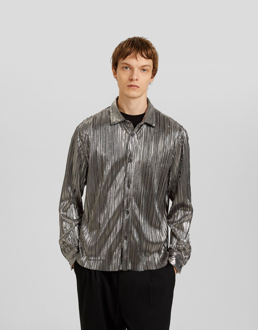 Camisa manga larga plisada metalizada
