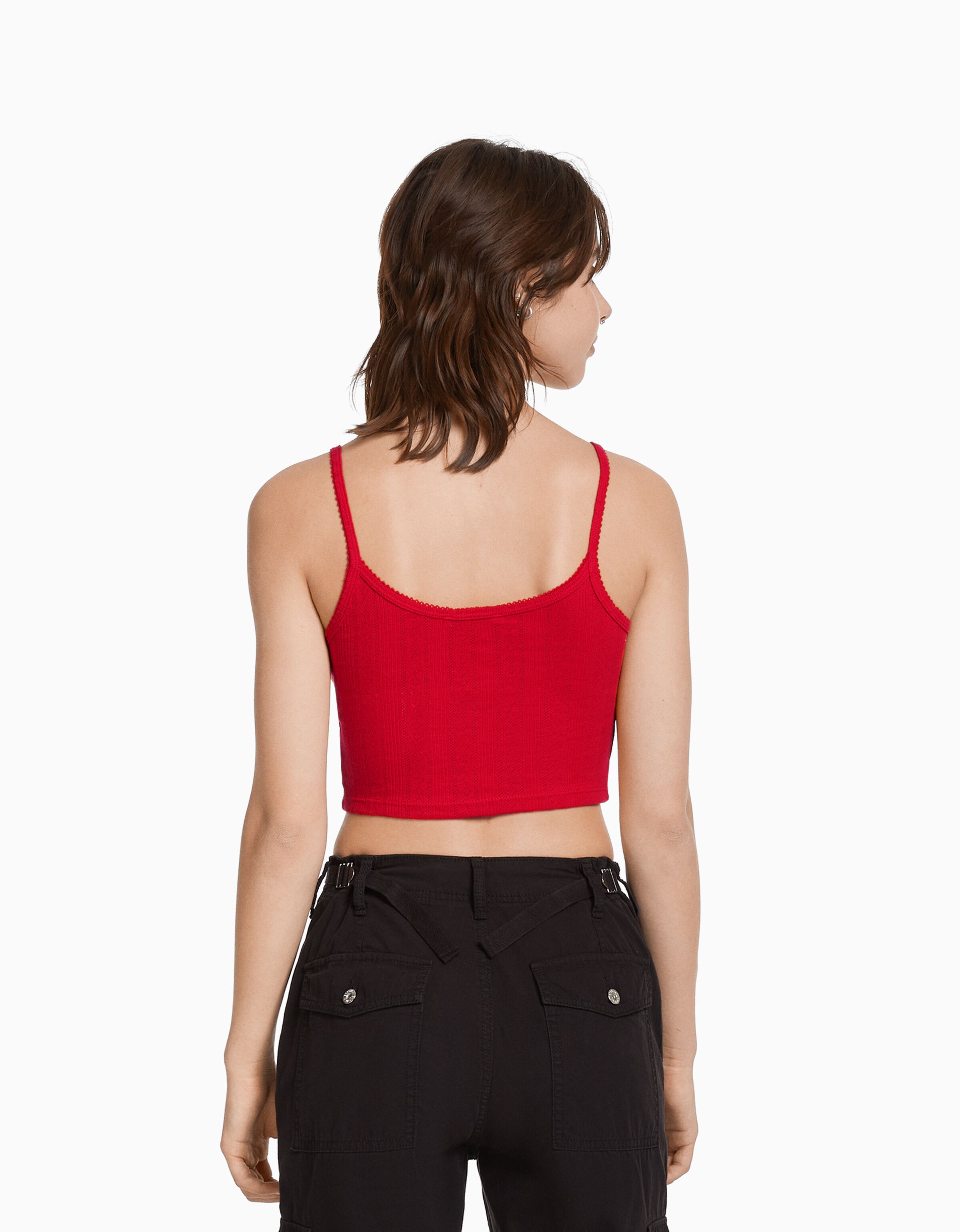 Top tirantes punto pointelle rib