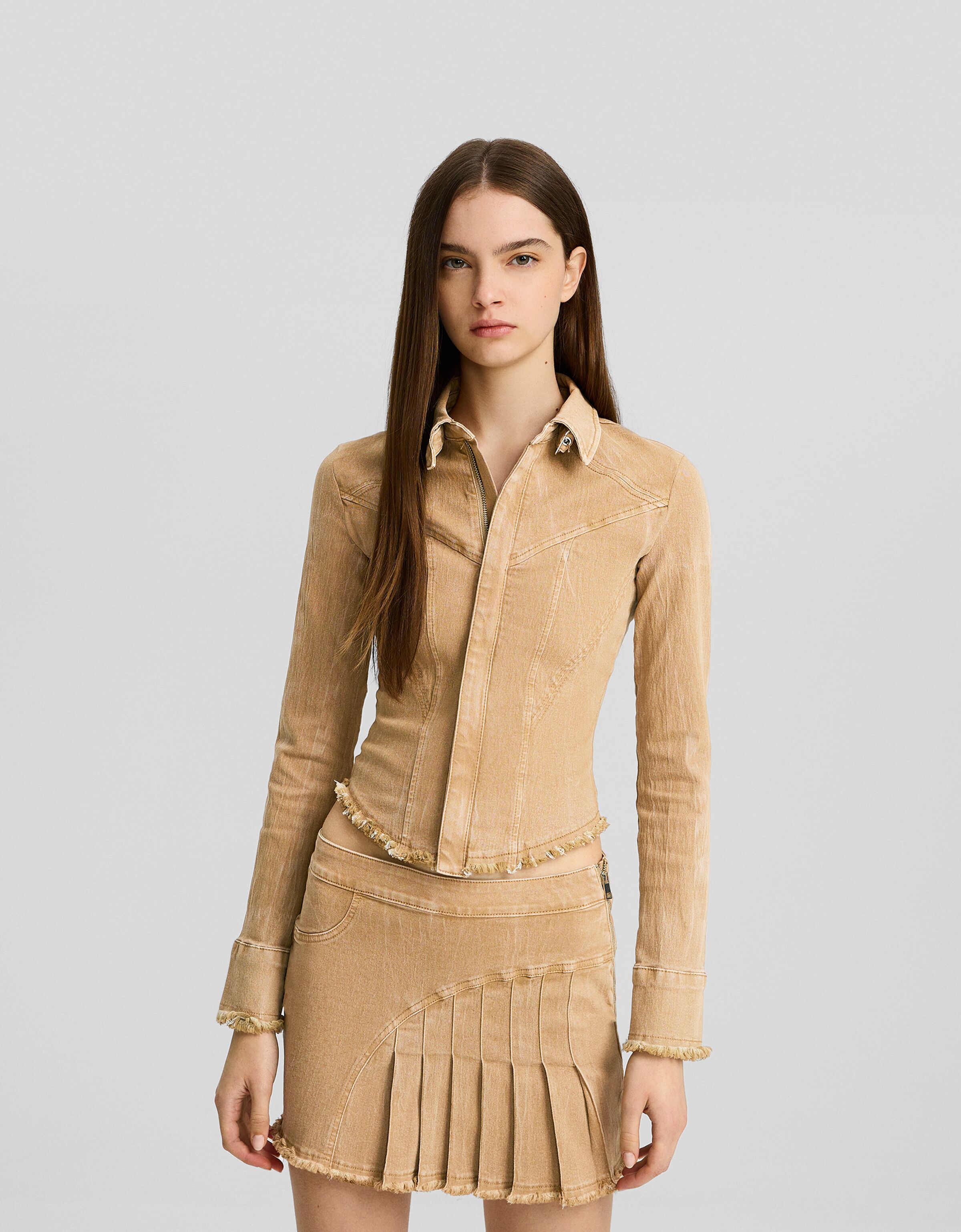 Falda mini tablas sarga desflecada