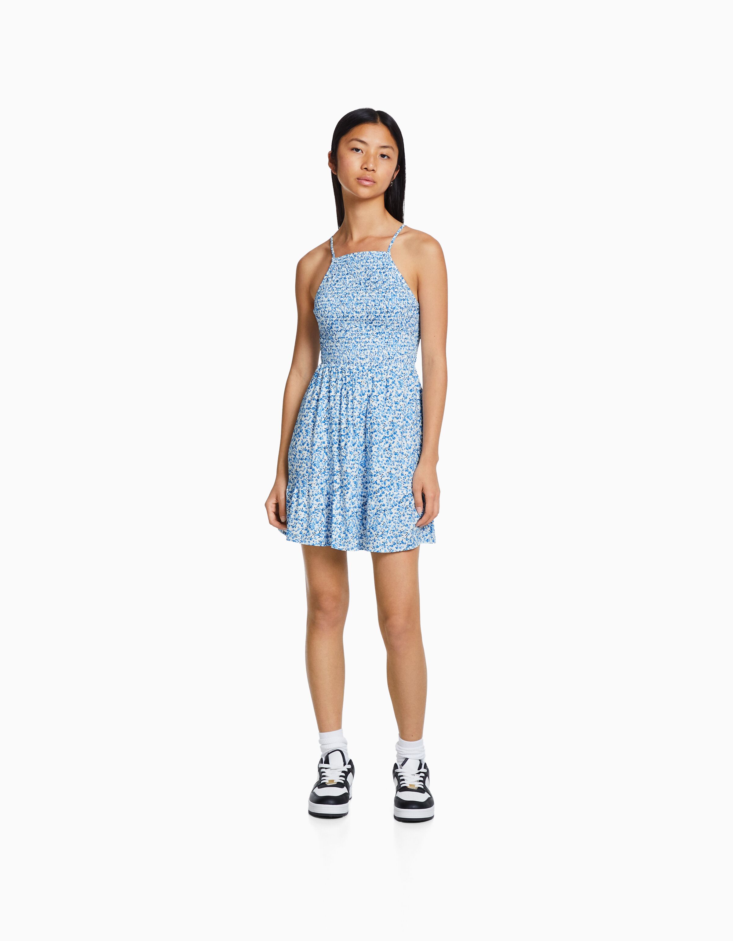 Vestido mini cuello halter print