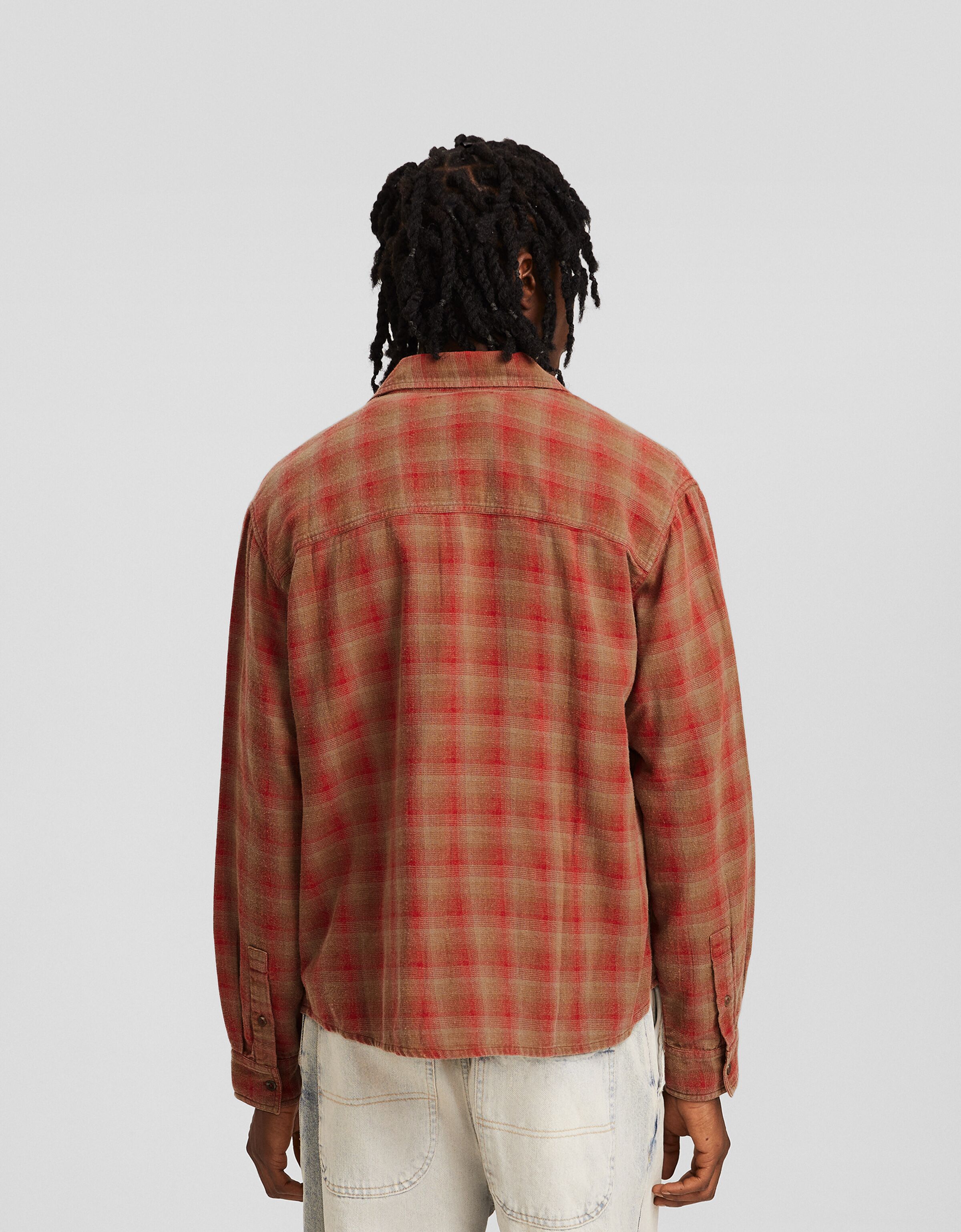 Camisa manga larga cuadros efecto lavado