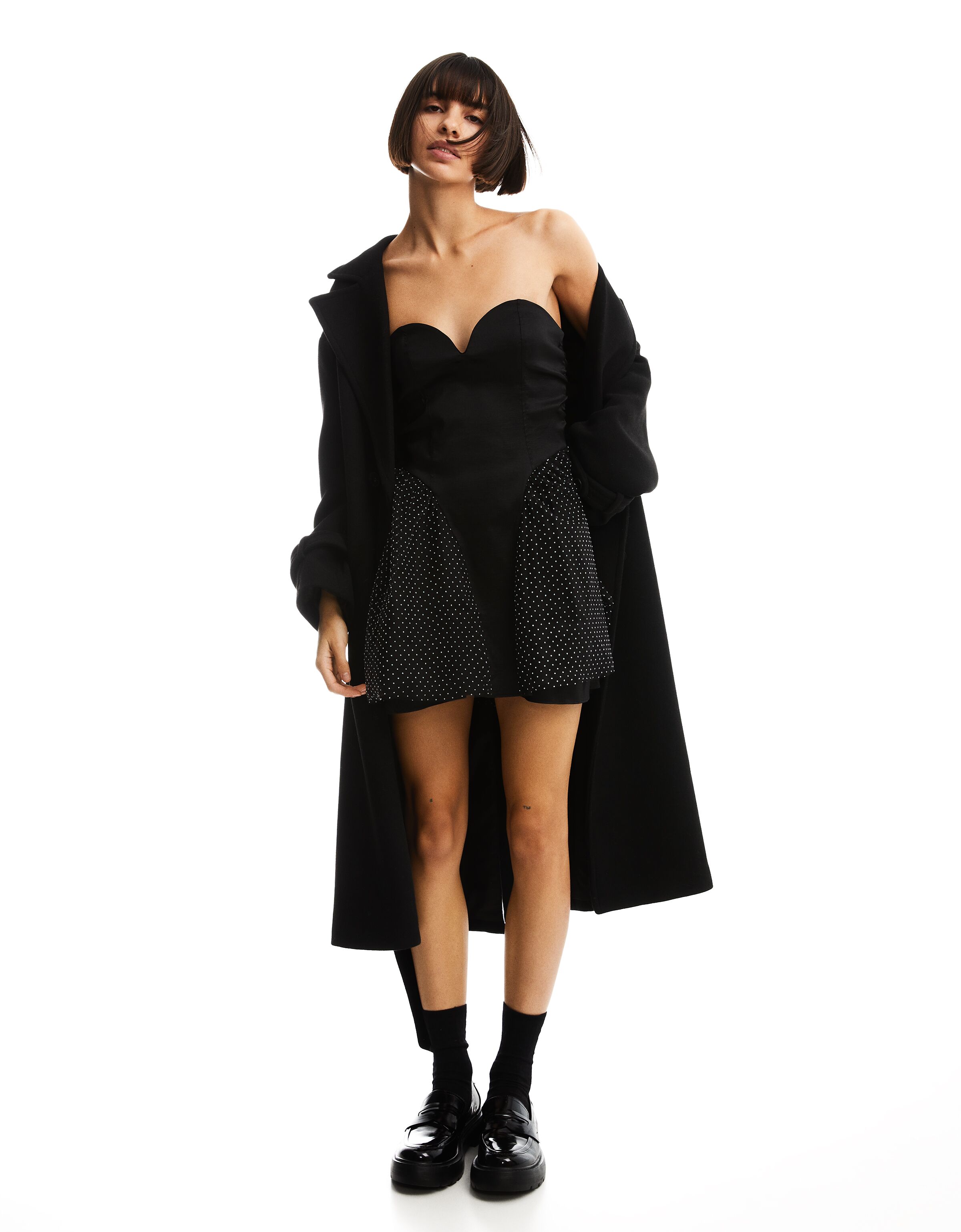 Vestido mini bandeau tafeta plumeti