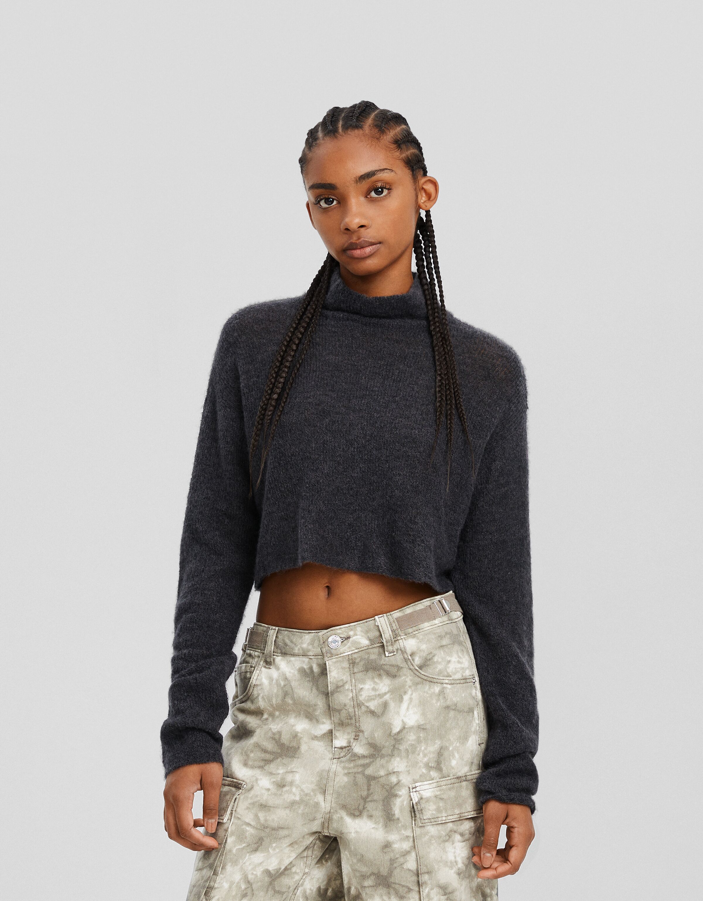 Jersey cuello subido cropped transparente