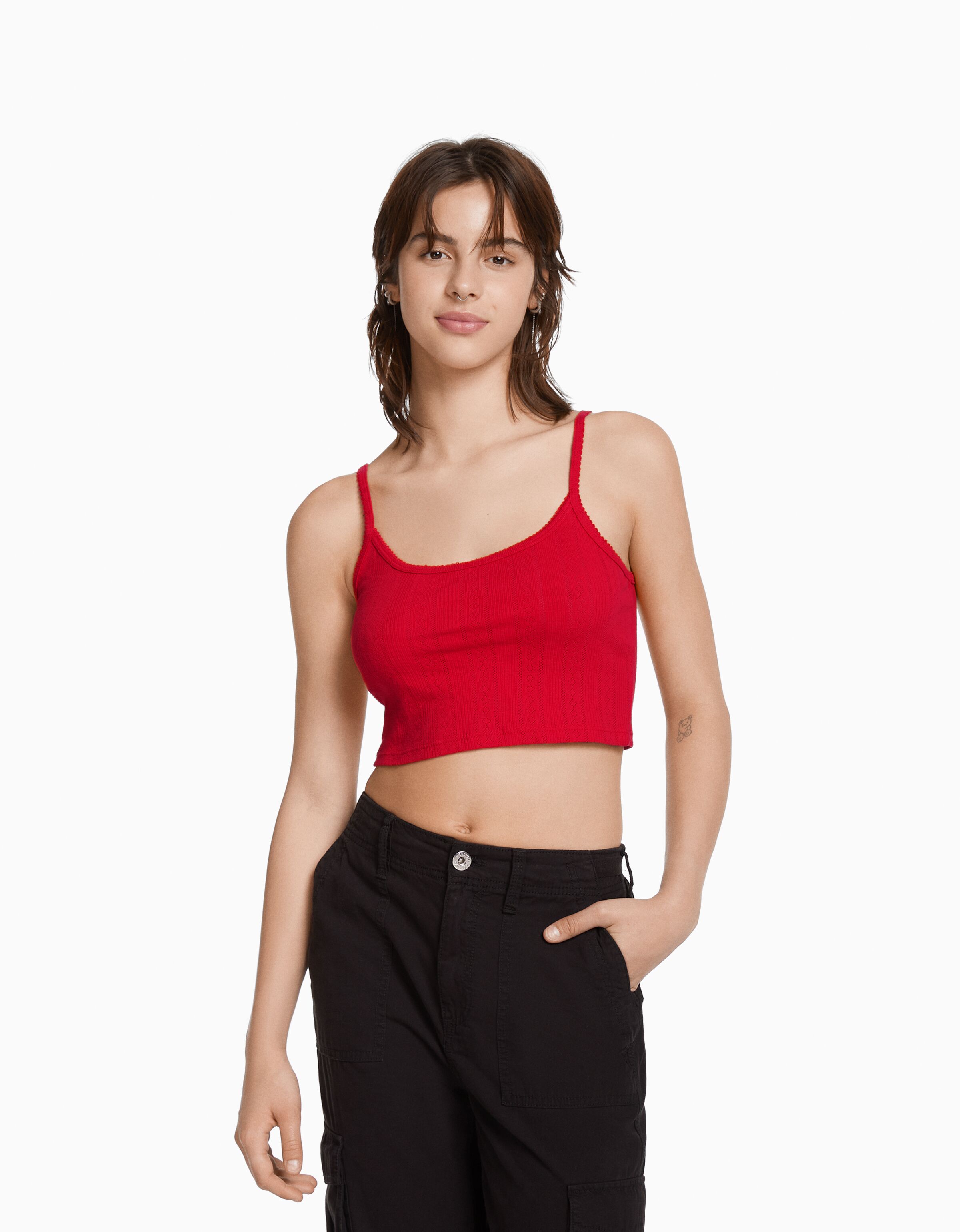 Top tirantes punto pointelle rib