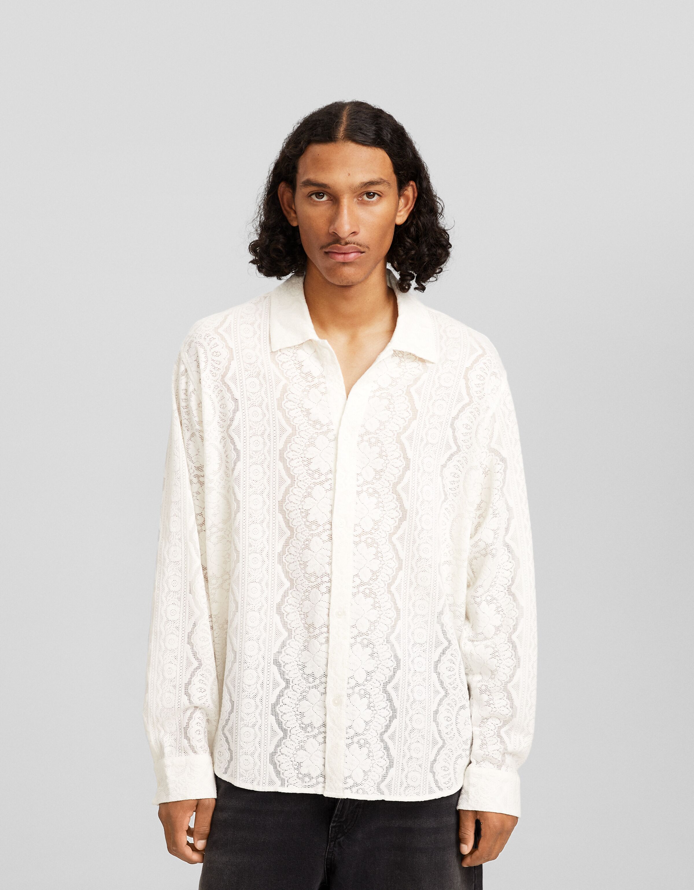 Camisa manga larga boxy fit encaje