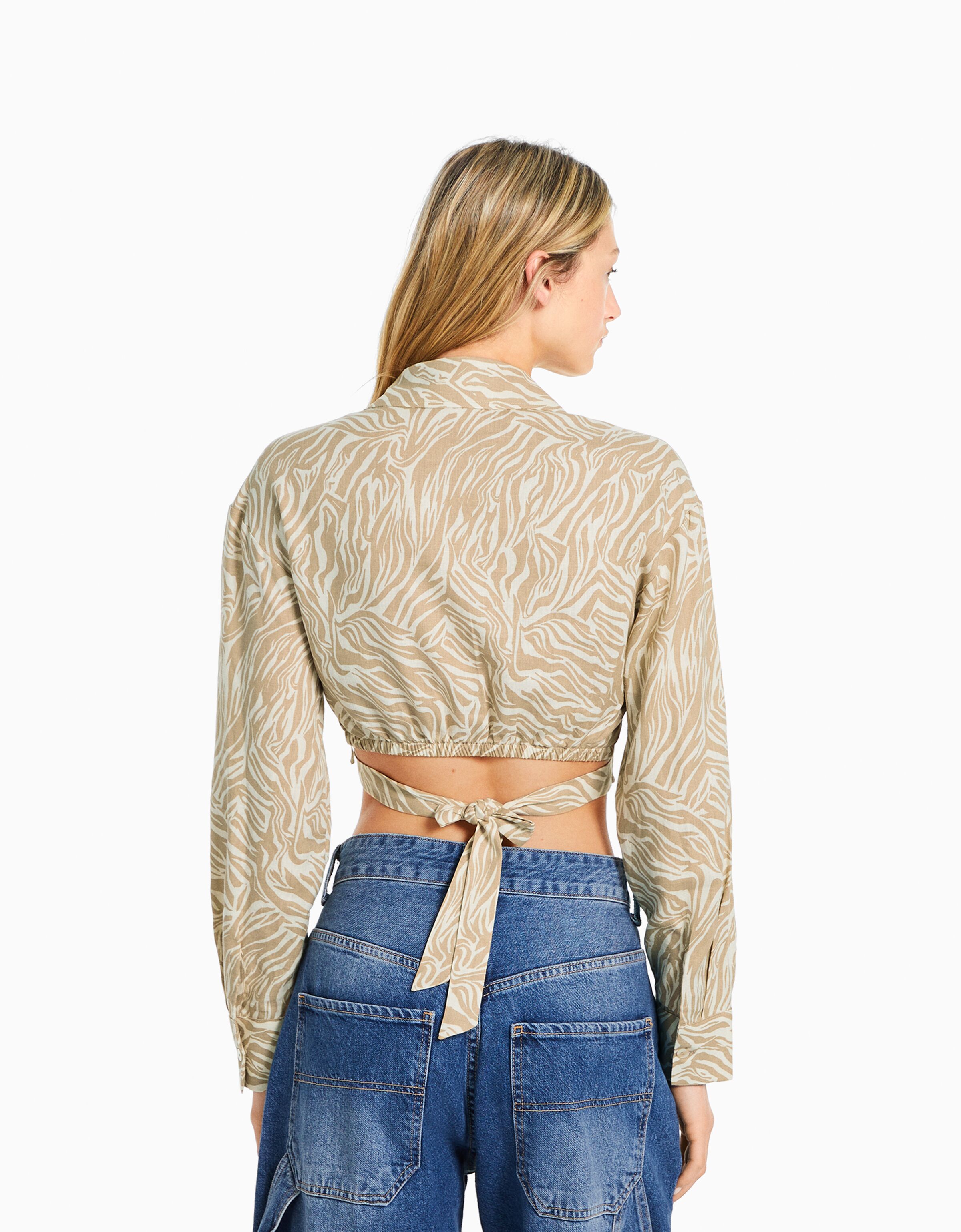 Camisa manga larga cruzada lino