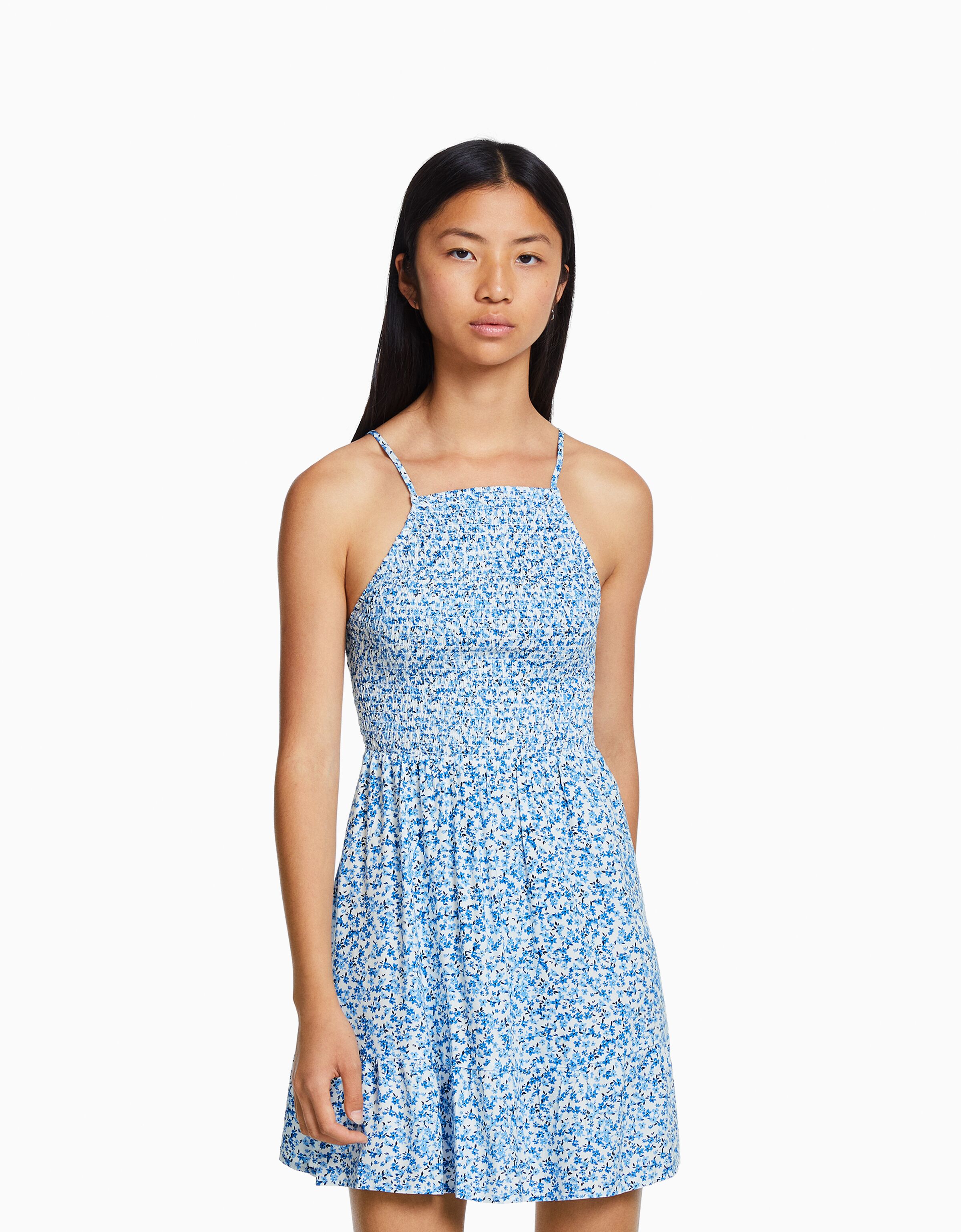 Vestido mini cuello halter print