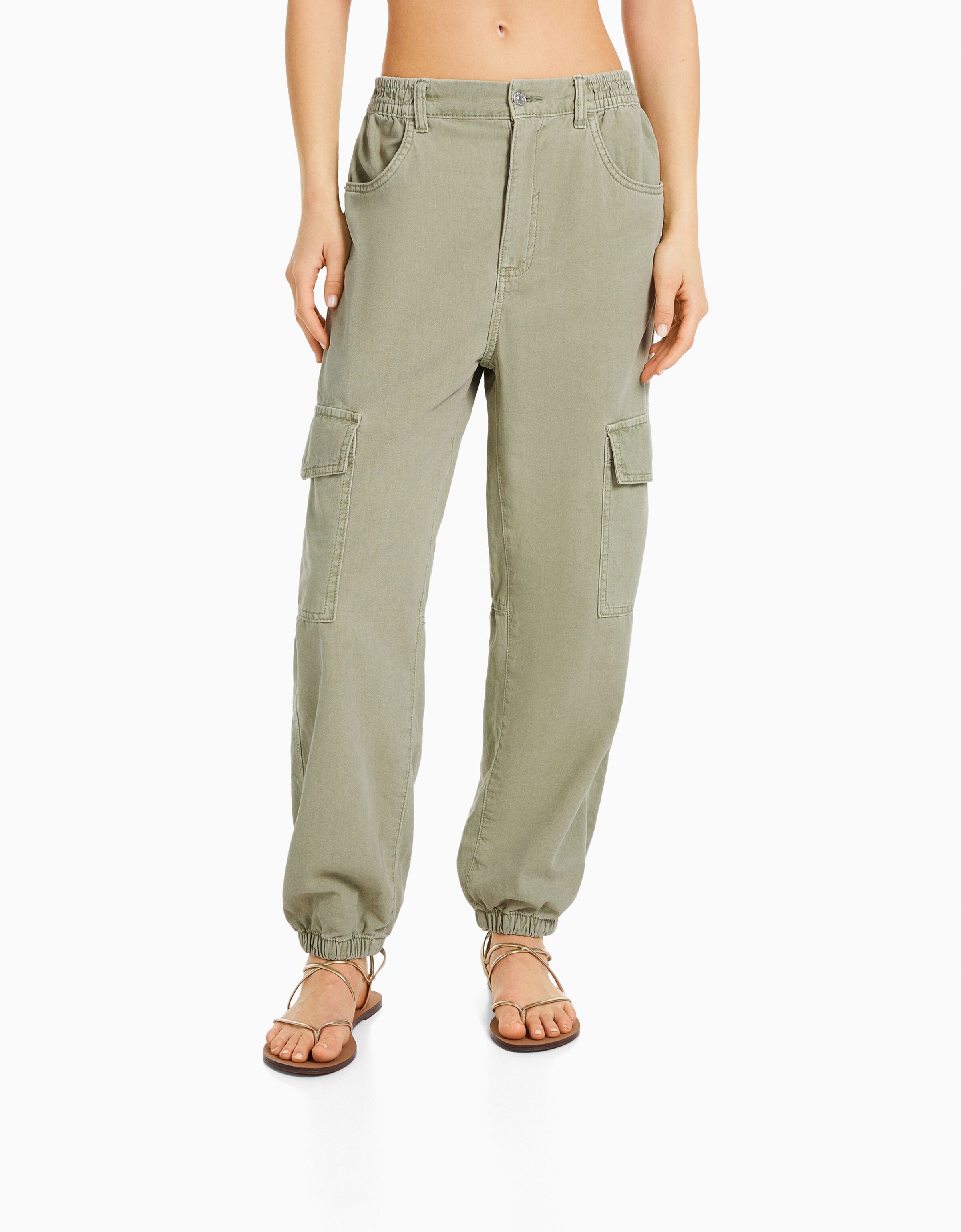 Pantalón jogger algodón cintura frunce bolsillos