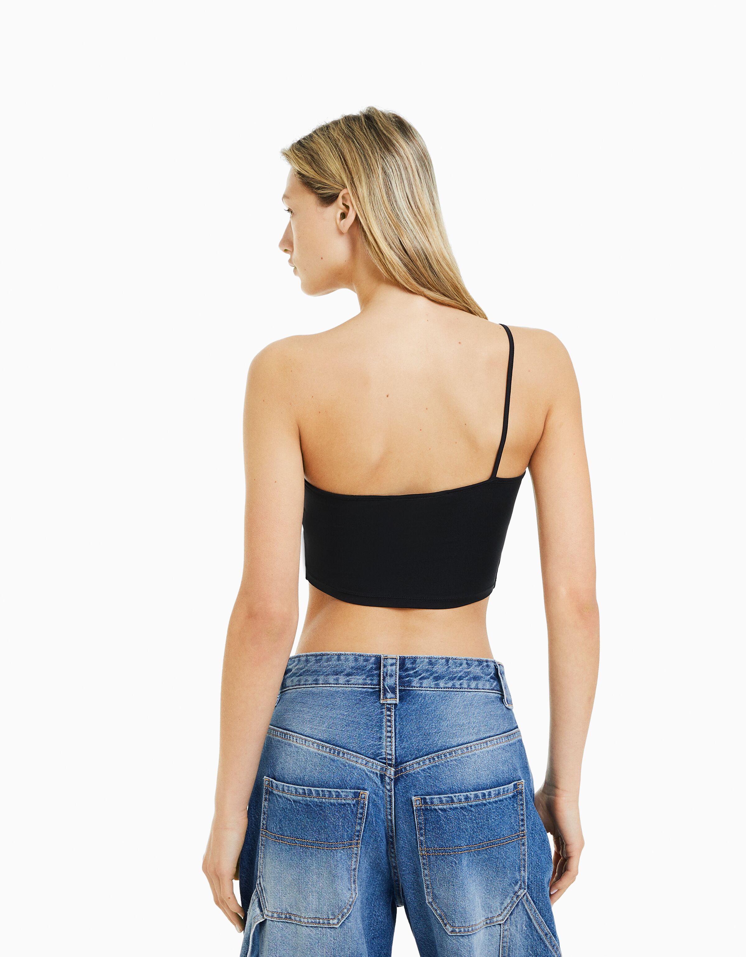 Pack 2 tops cropped asimétricos con nylon