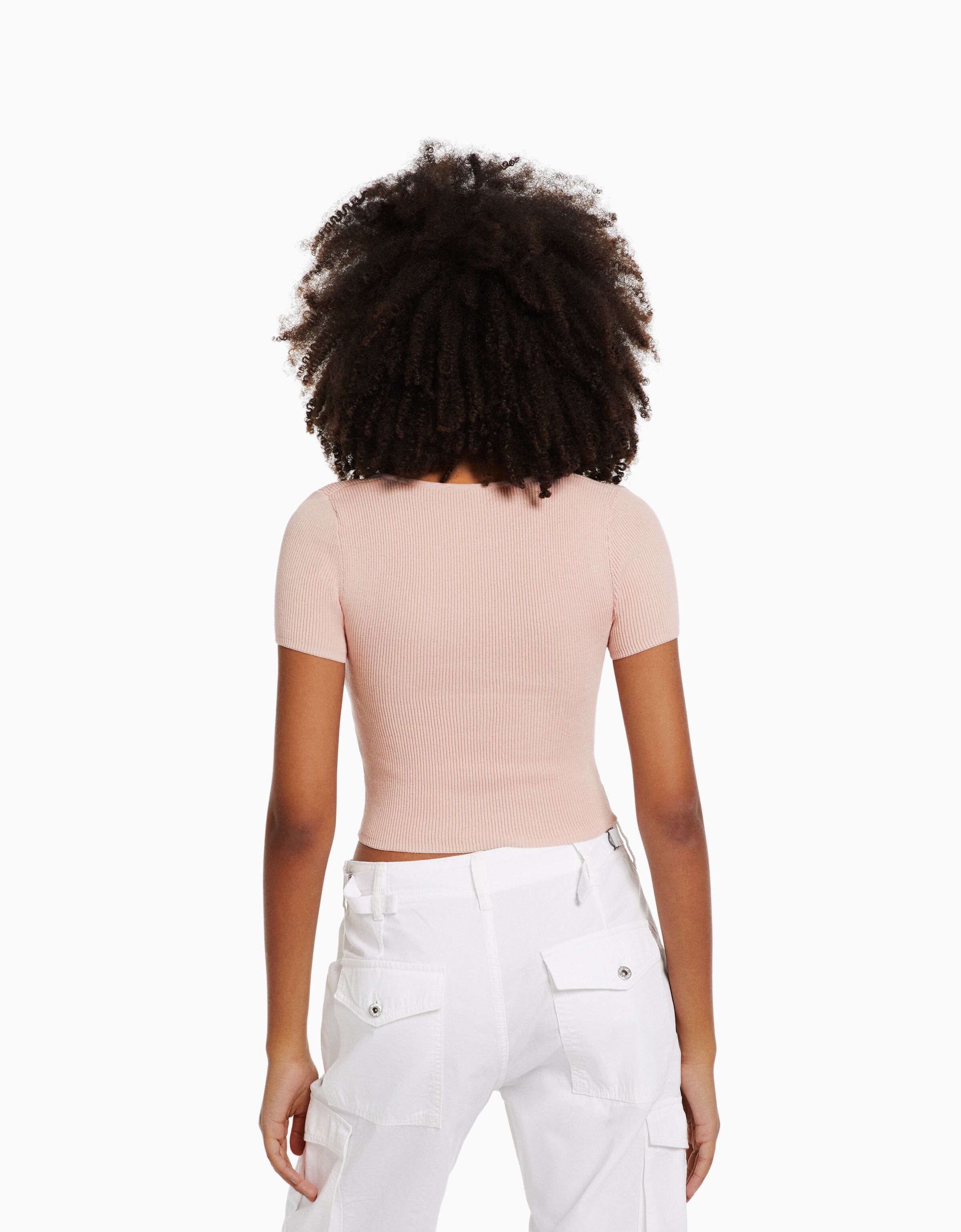 Jersey manga corta escote corazón punto