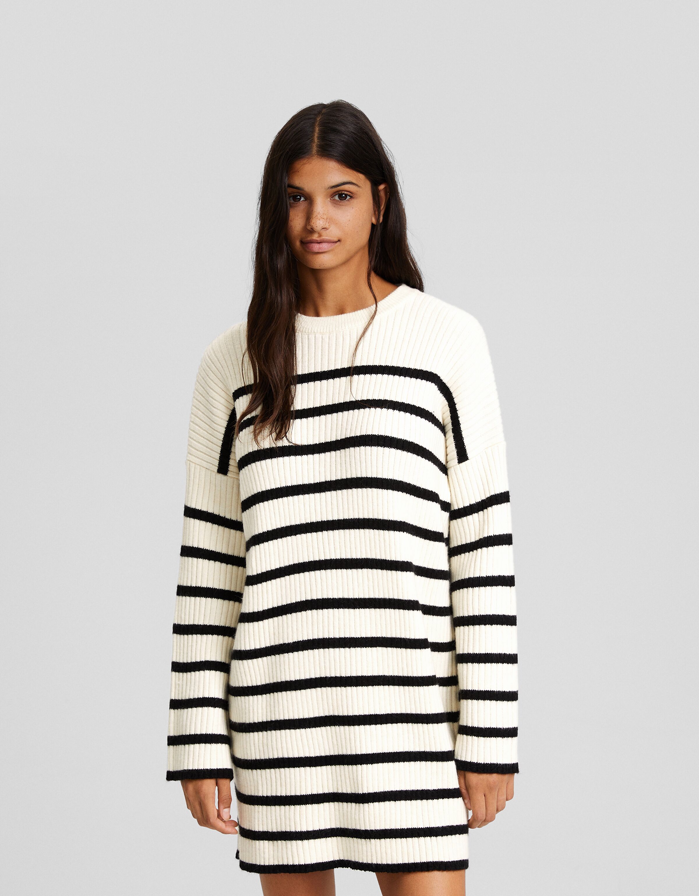 Vestido mini manga larga punto rayas