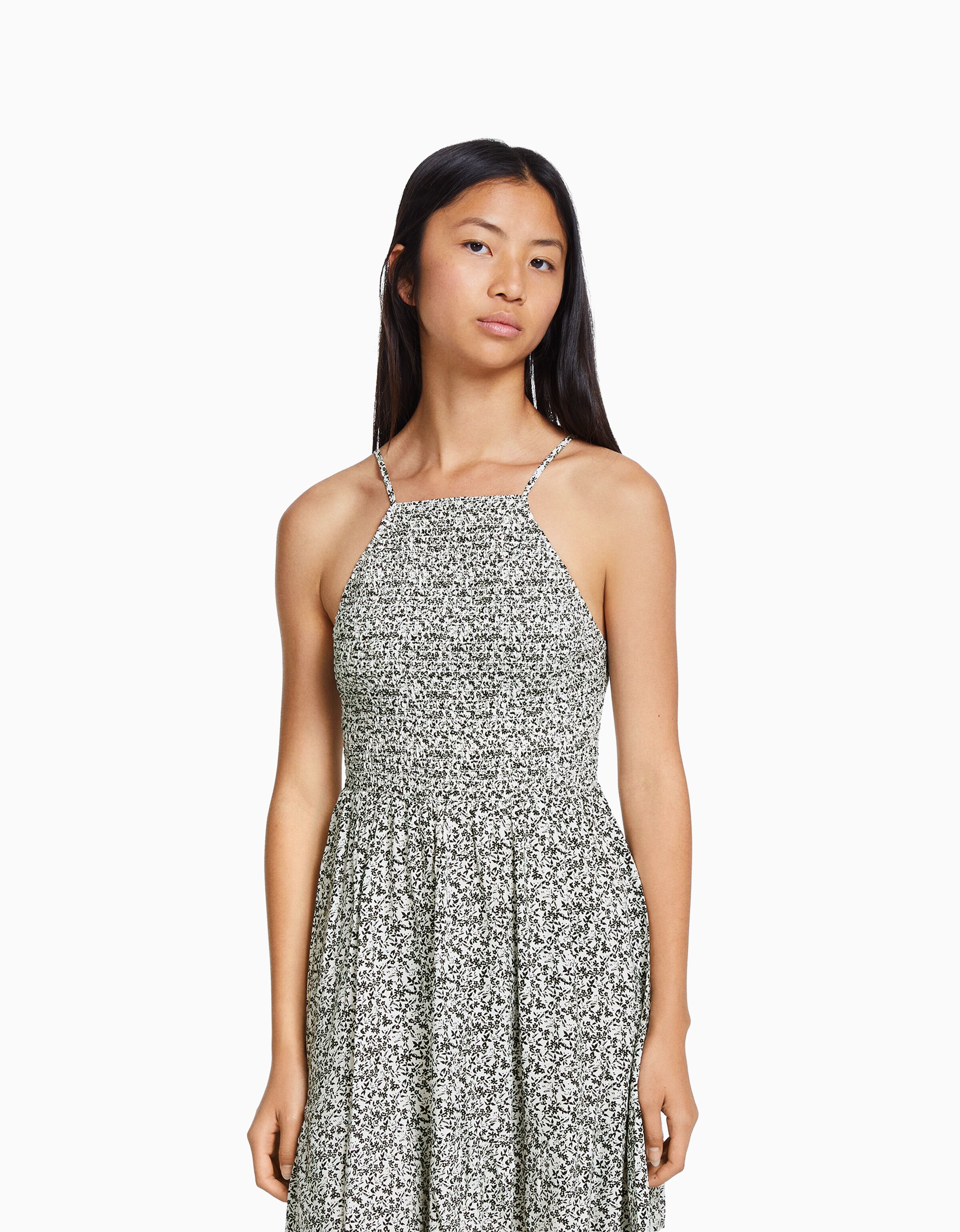 Vestido mini cuello halter print