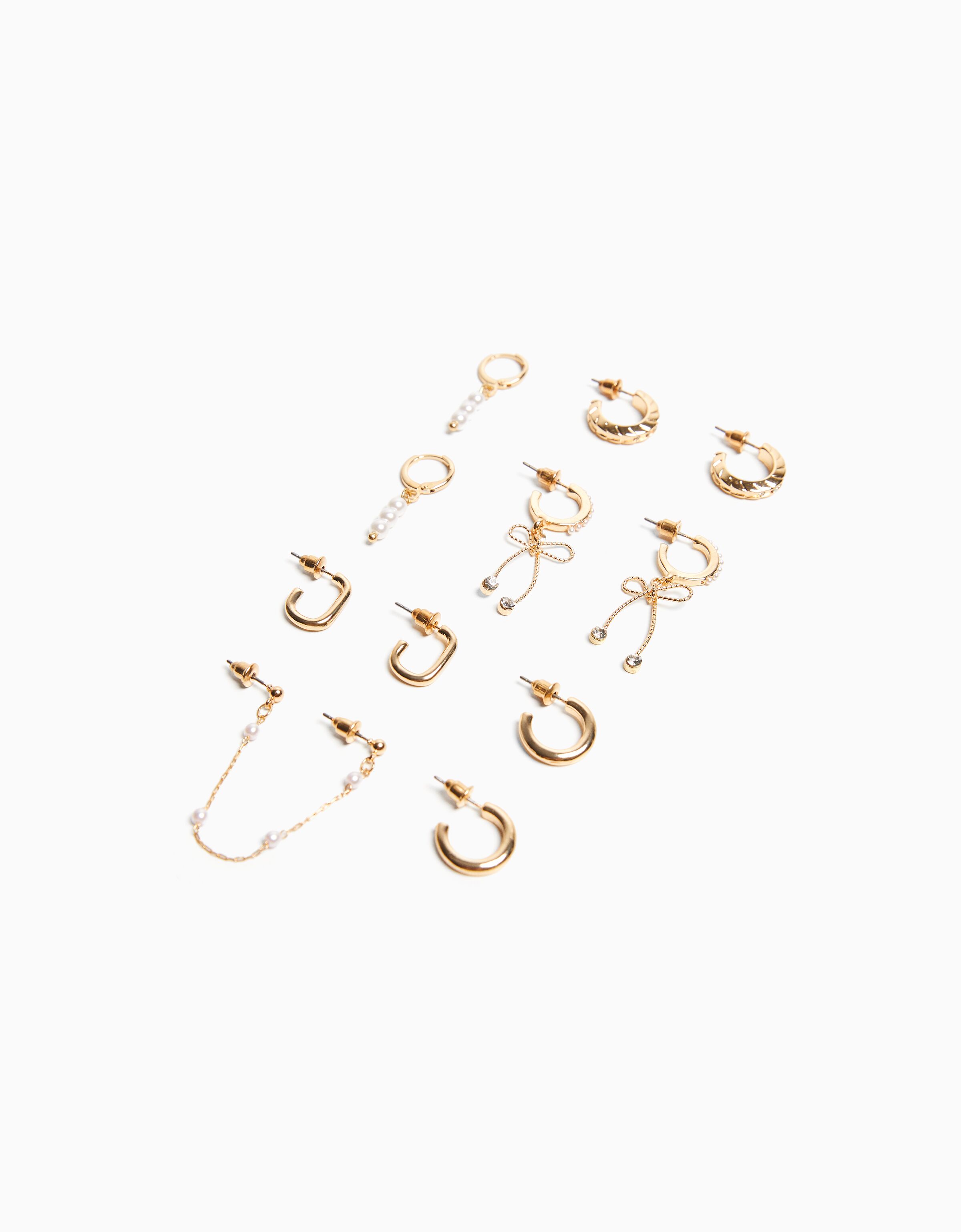 Set 6 pendientes perlas aros lazo