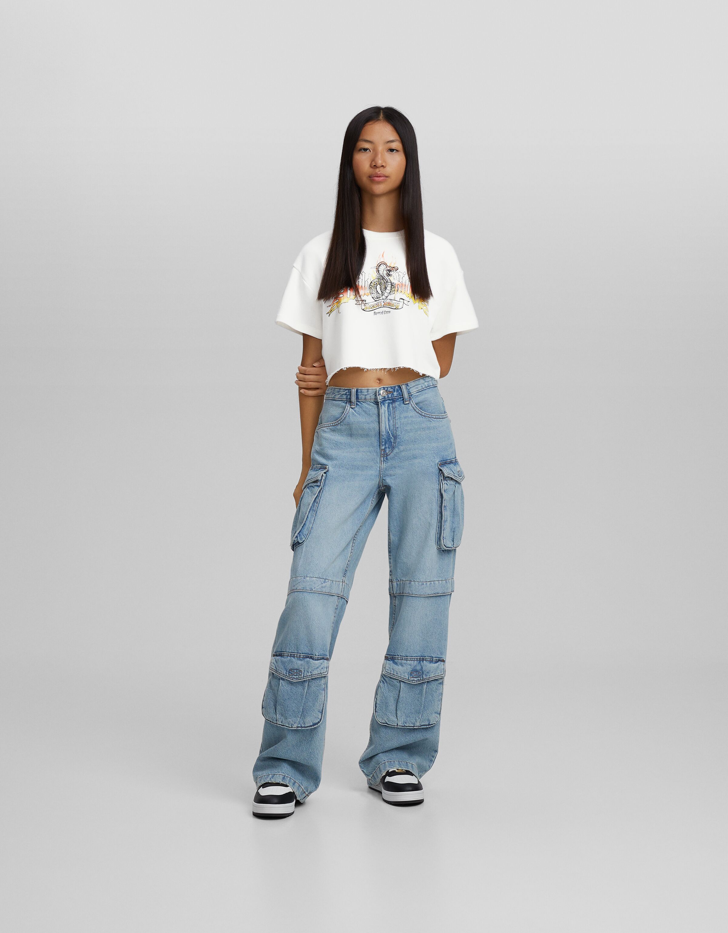 Sudadera manga corta cropped print