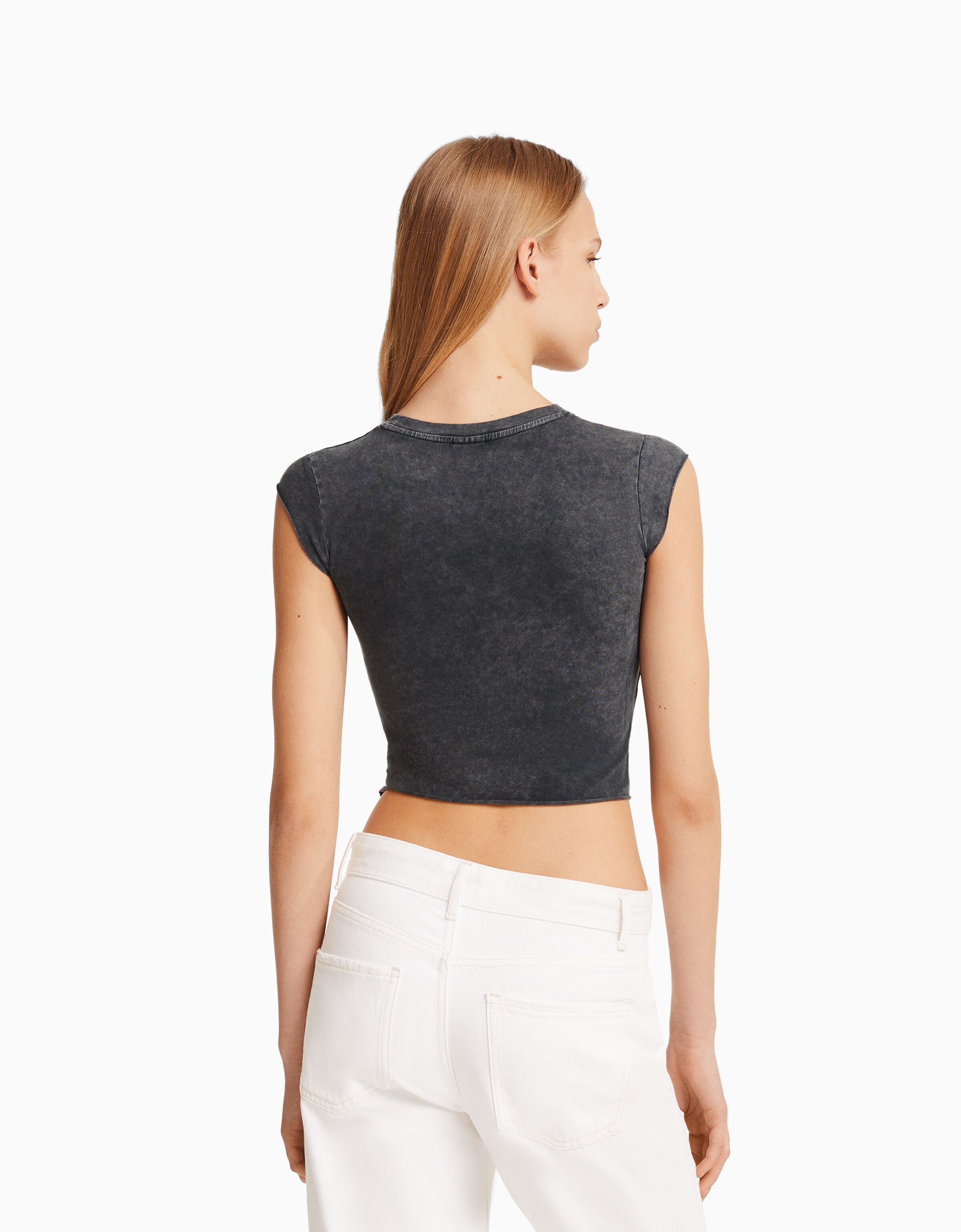 Camiseta manga corta cropped print