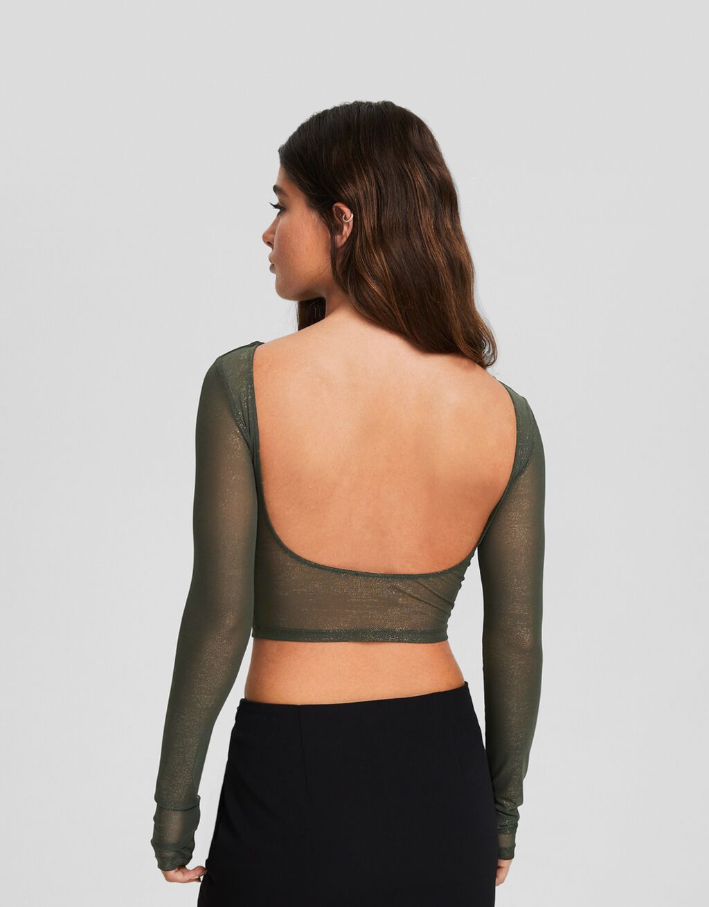 Camiseta manga larga espalda descubierta print metalizado