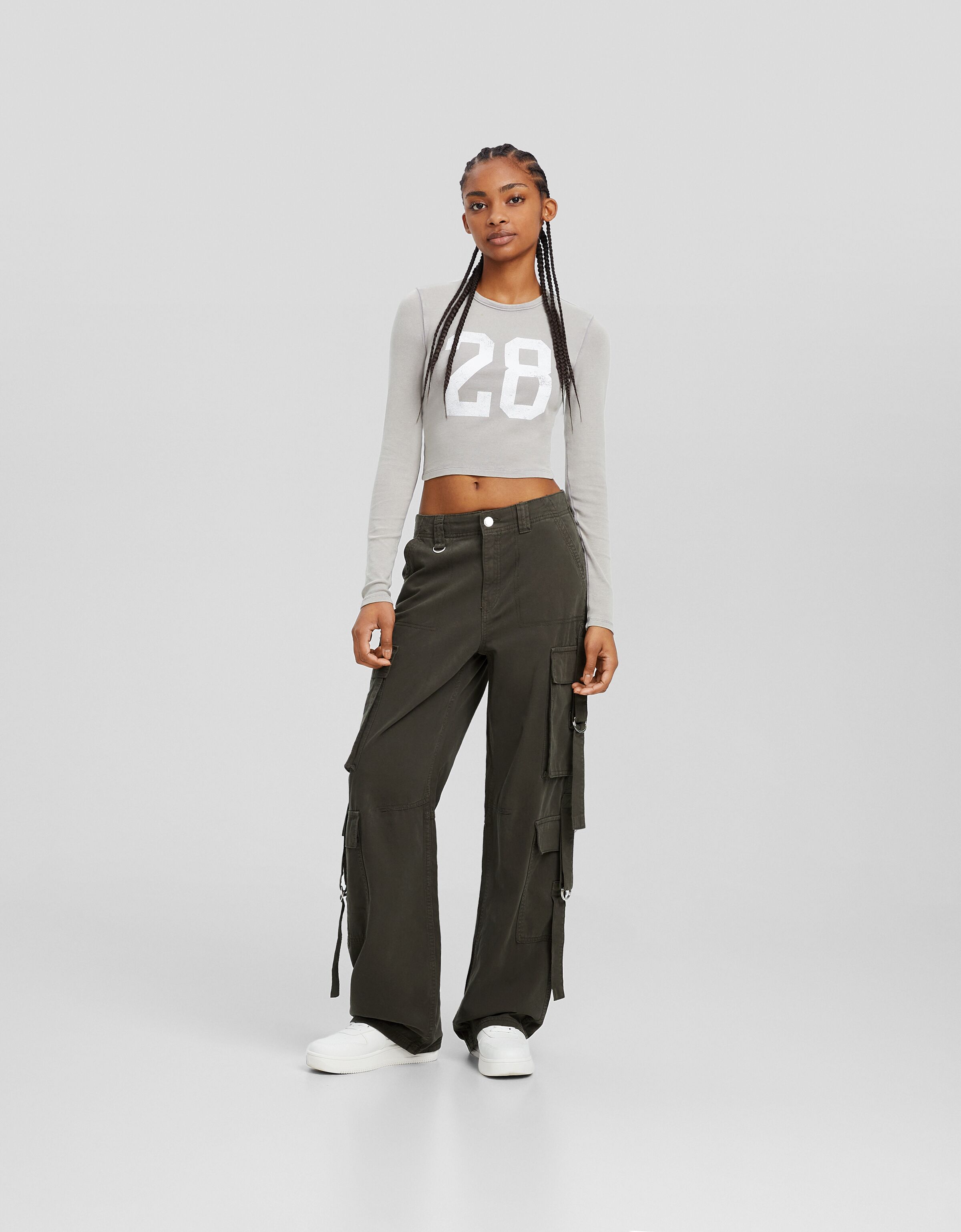 Pantalón cargo algodón tiras