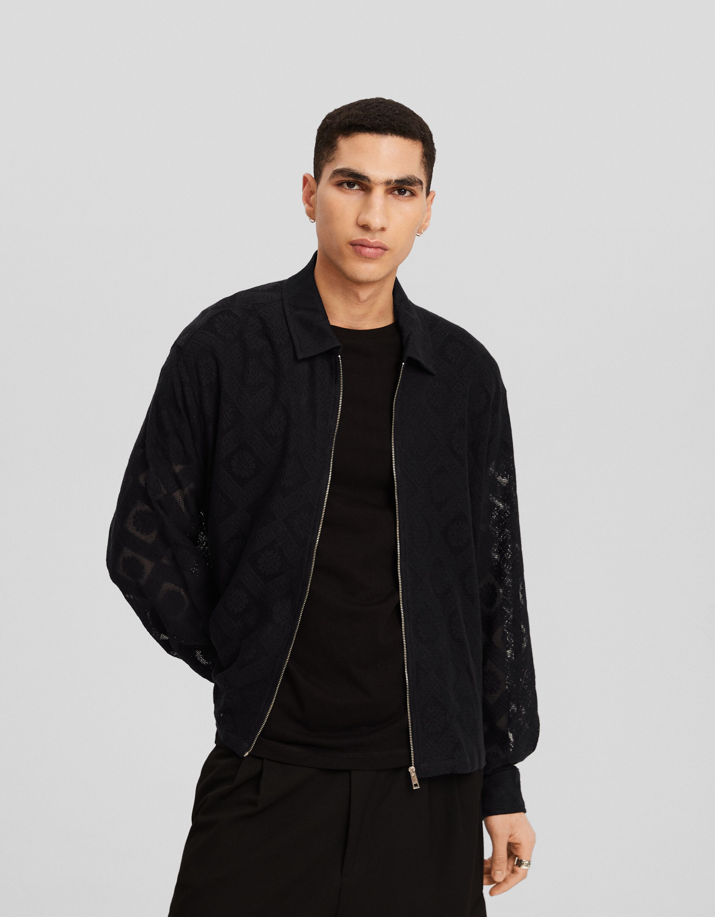 Camisa manga larga encaje cremallera