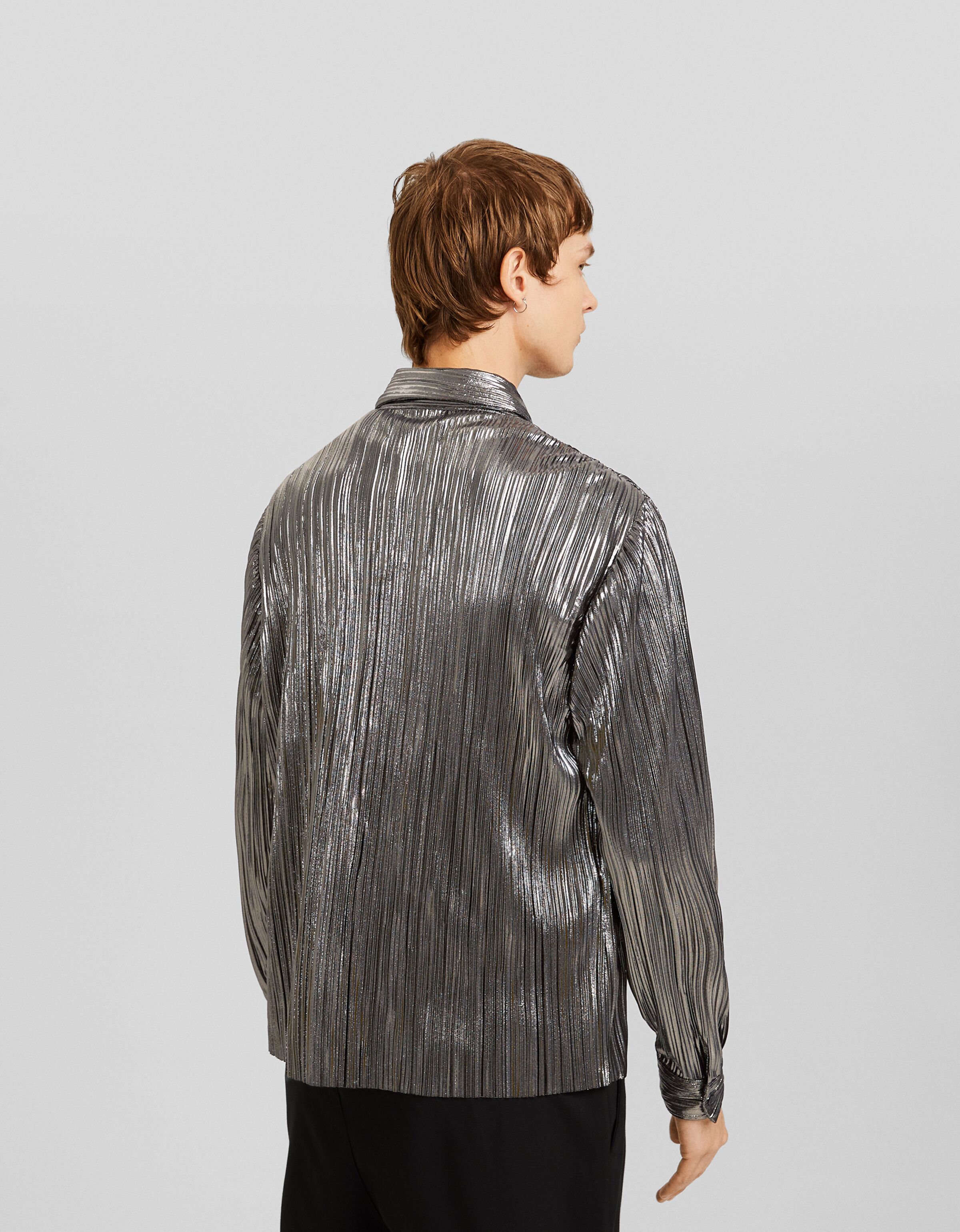 Camisa manga larga plisada metalizada
