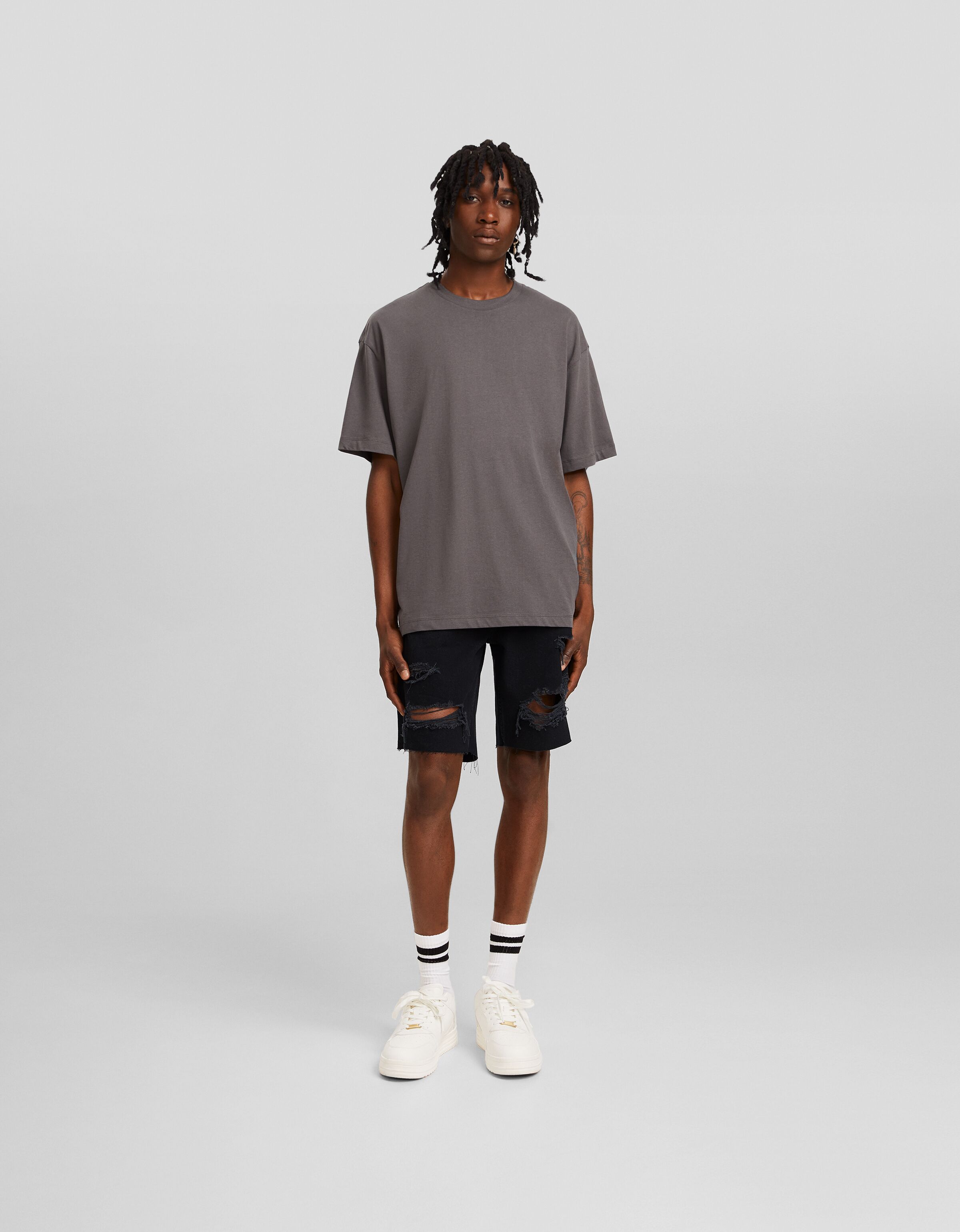 Bermuda denim slim fit rotos