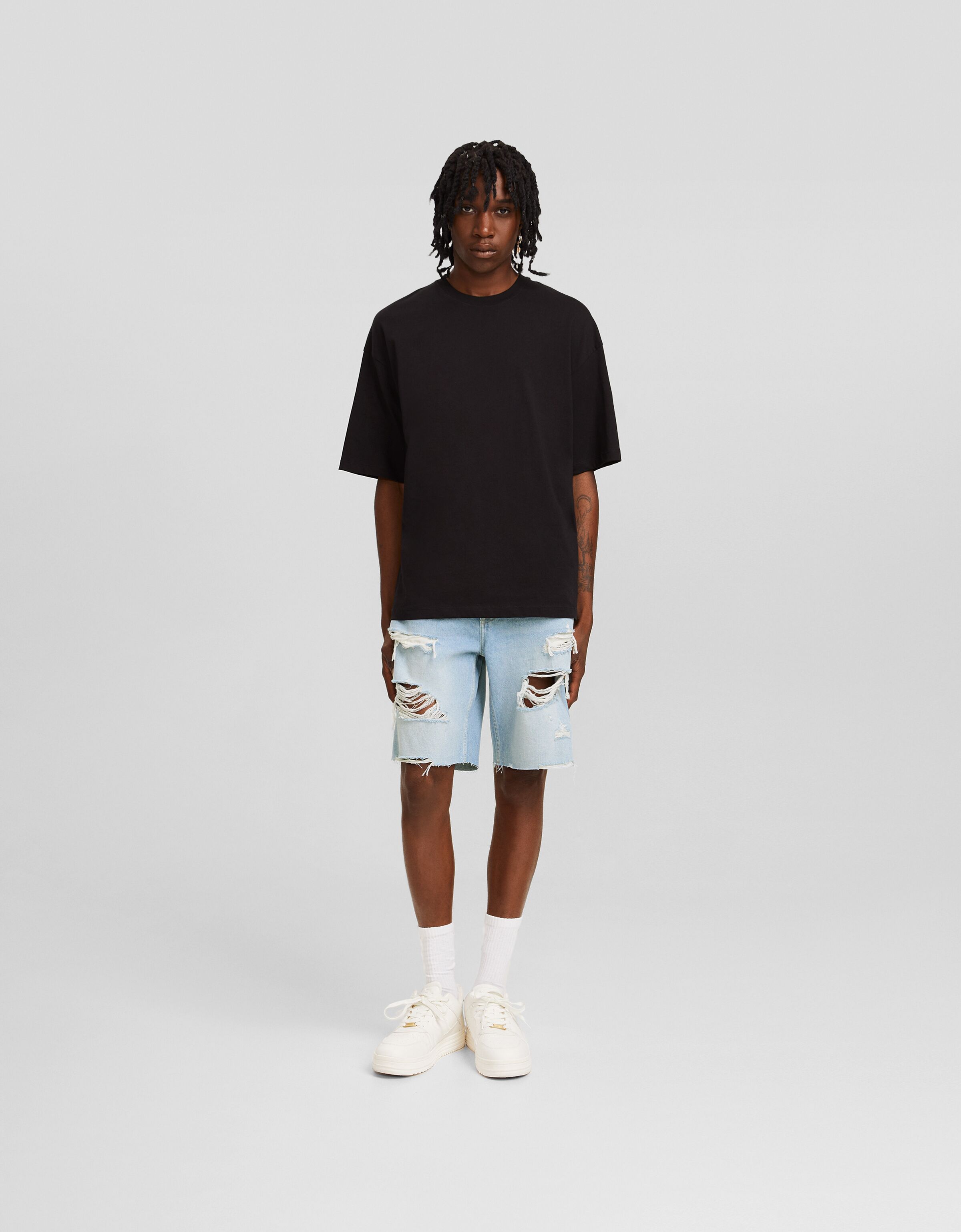 Bermuda denim slim fit rotos