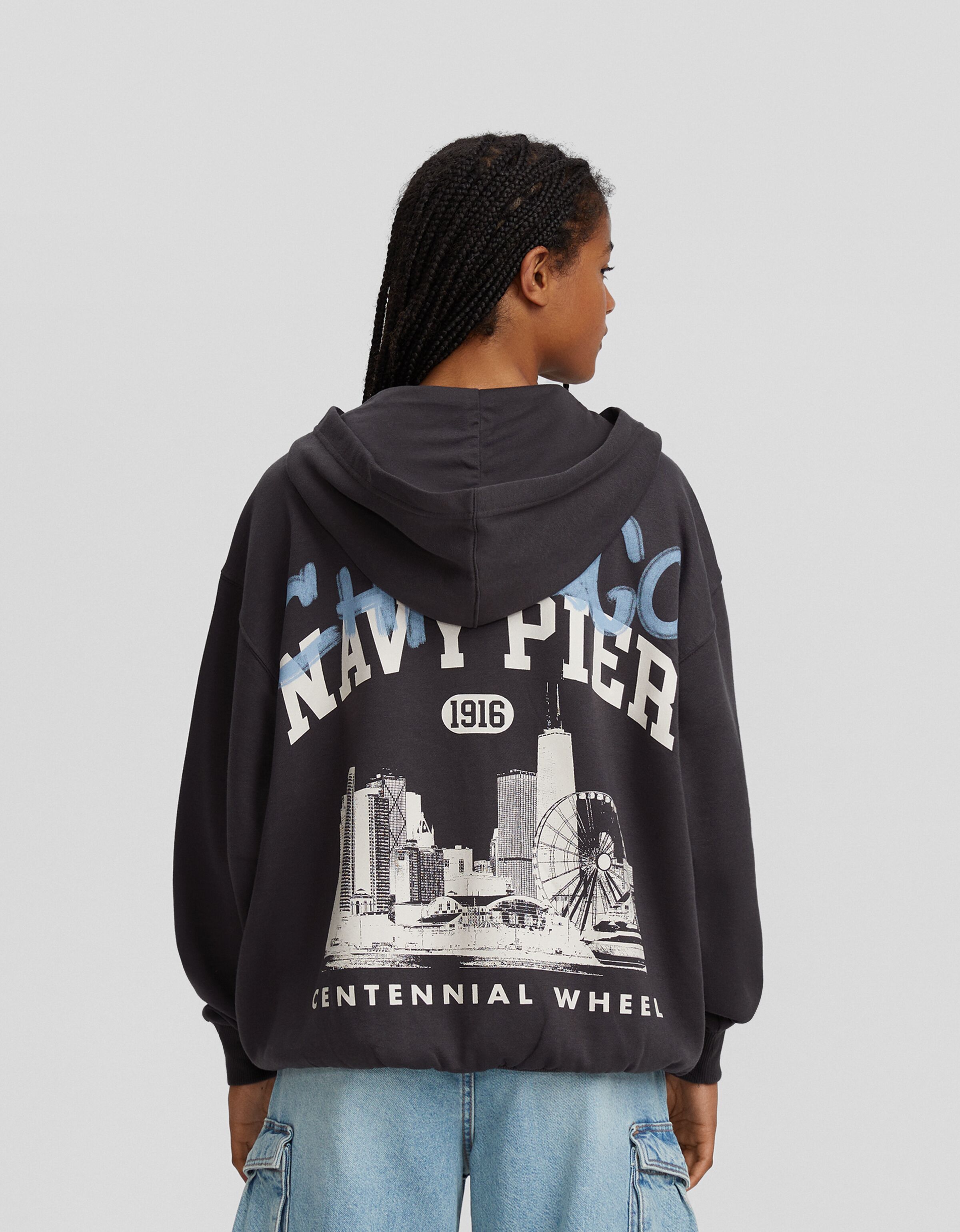 Sudadera cremallera capucha oversize print