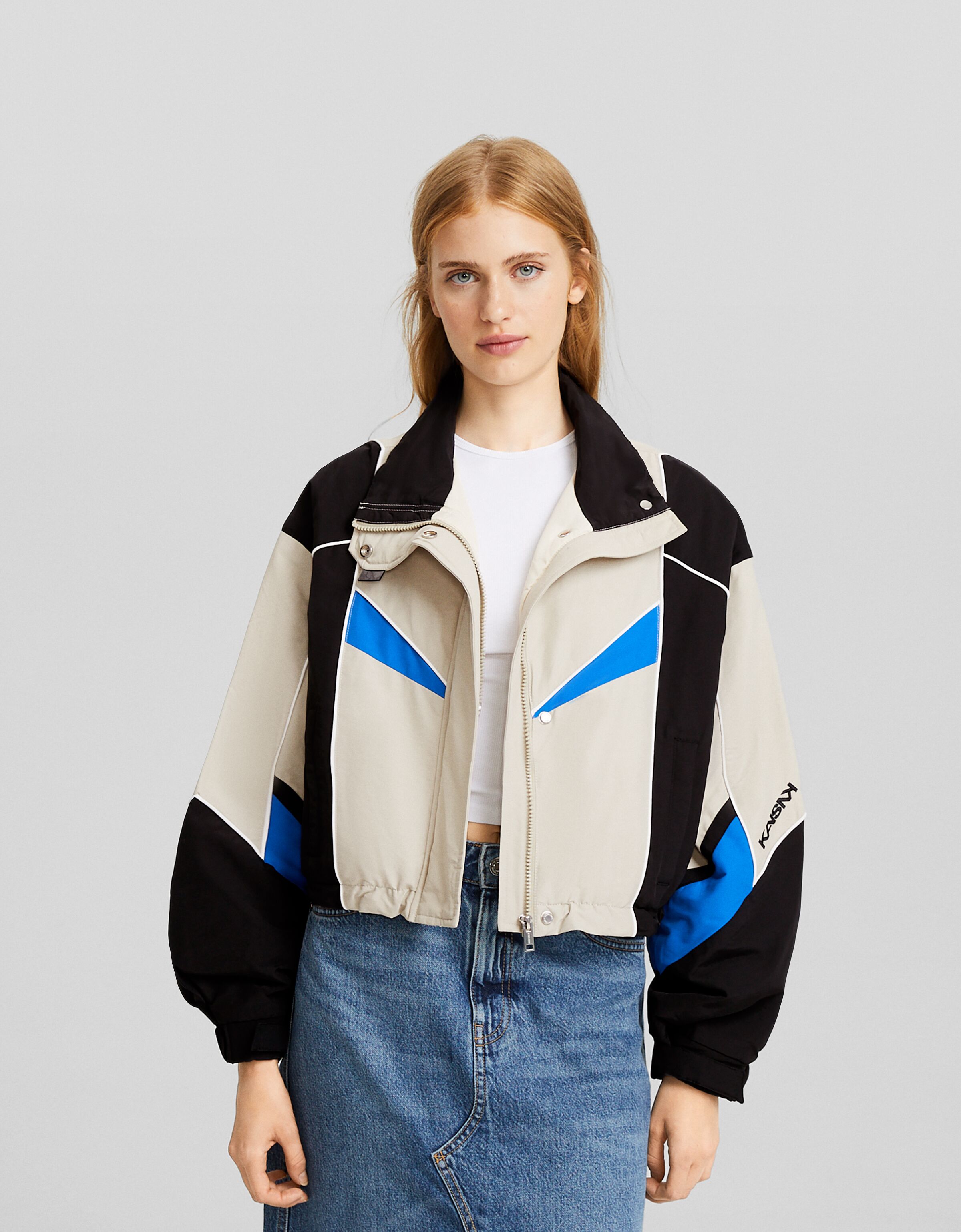 Cazadora con nylon color block