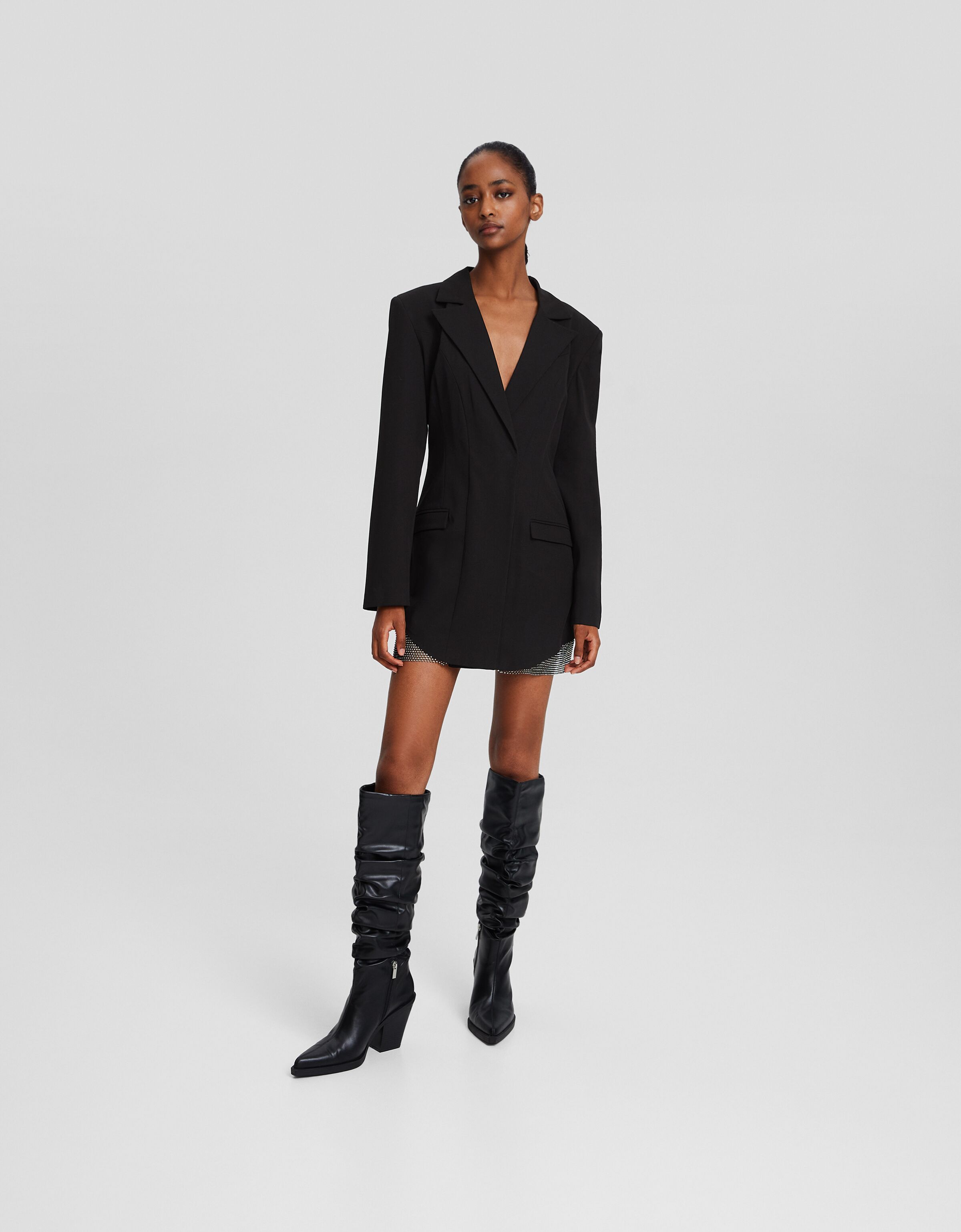 Vestido mini manga larga tailoring brillo