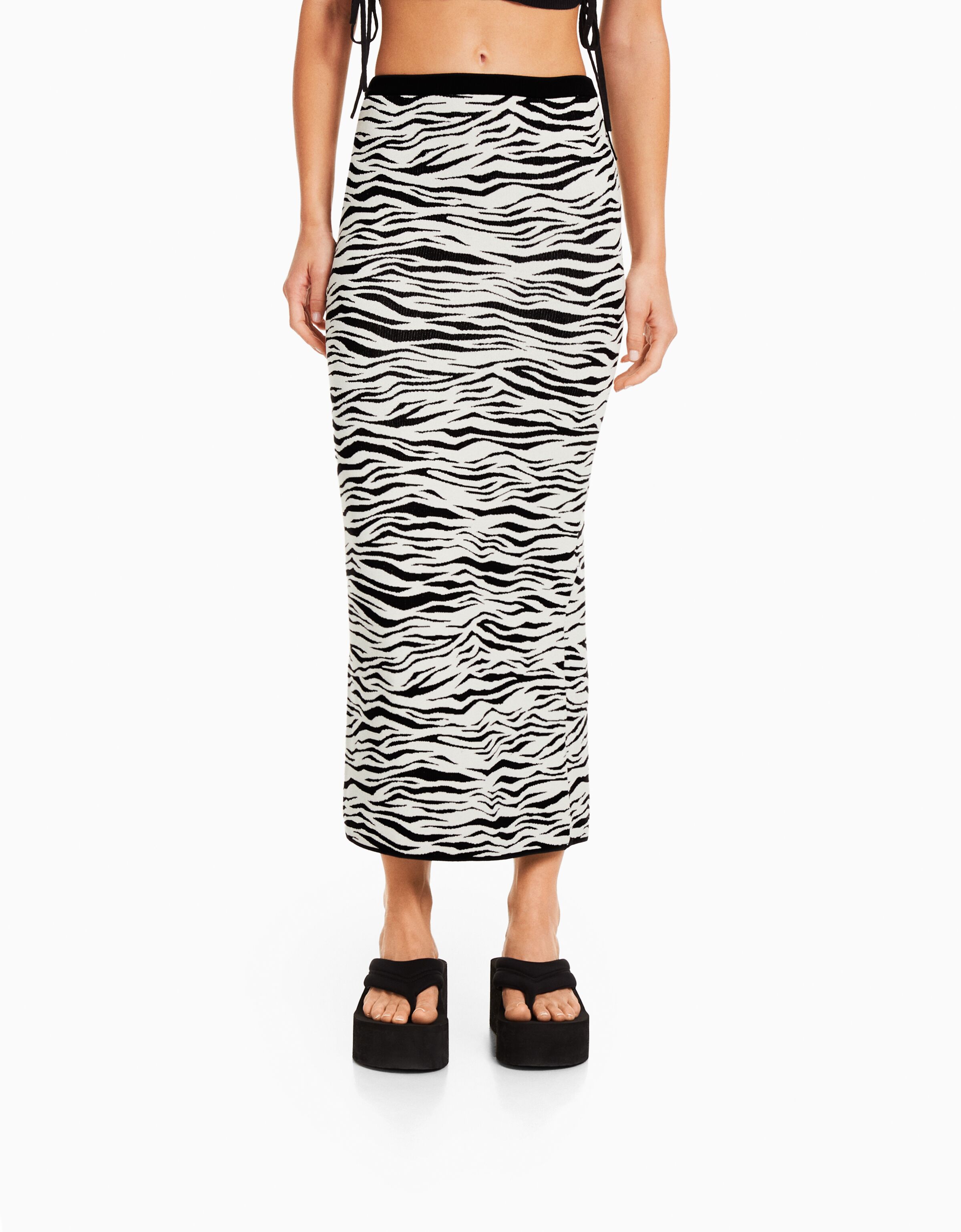 Falda midi animal print punto