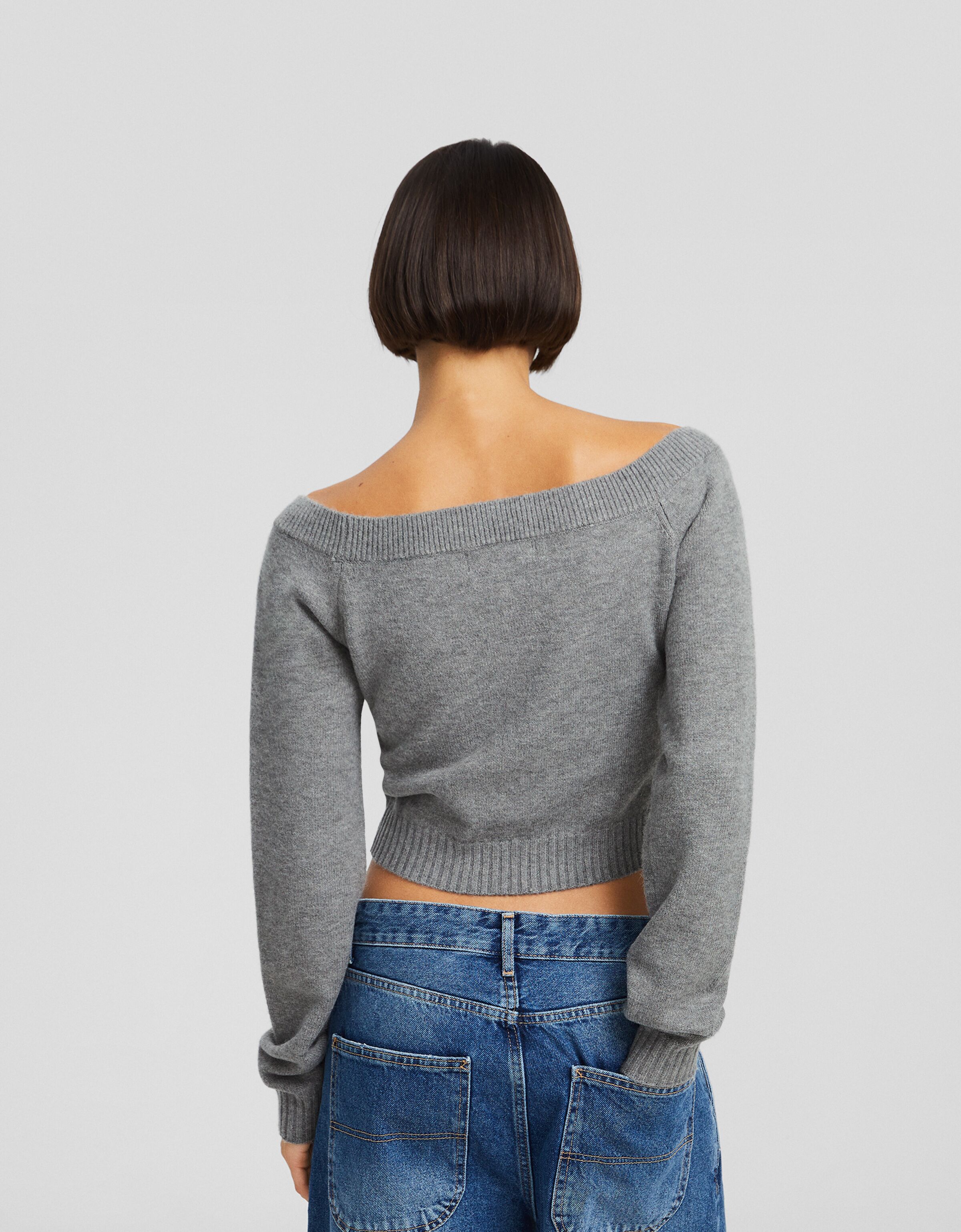Jersey cropped cuello pico