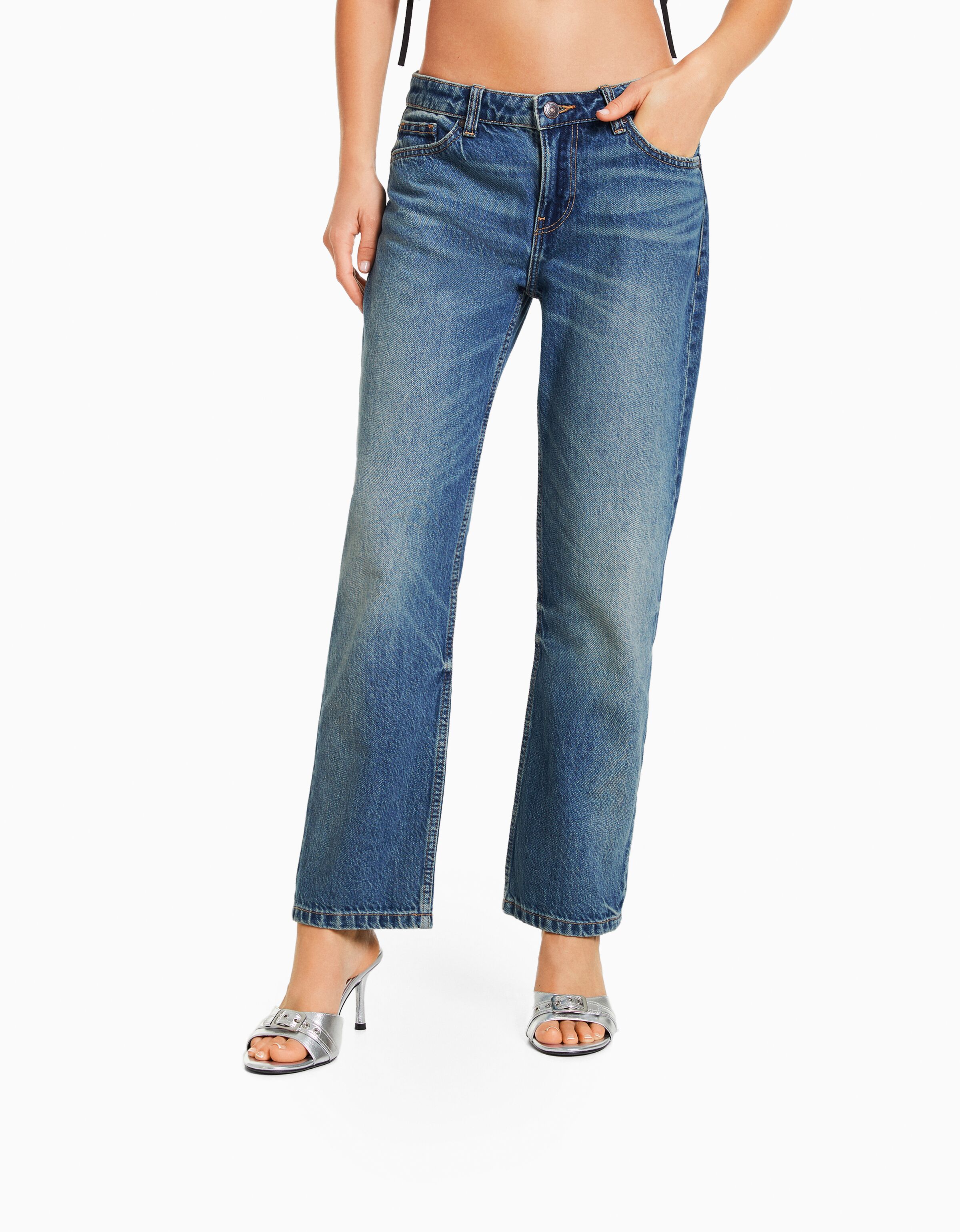 Jeans straight cropped low waist