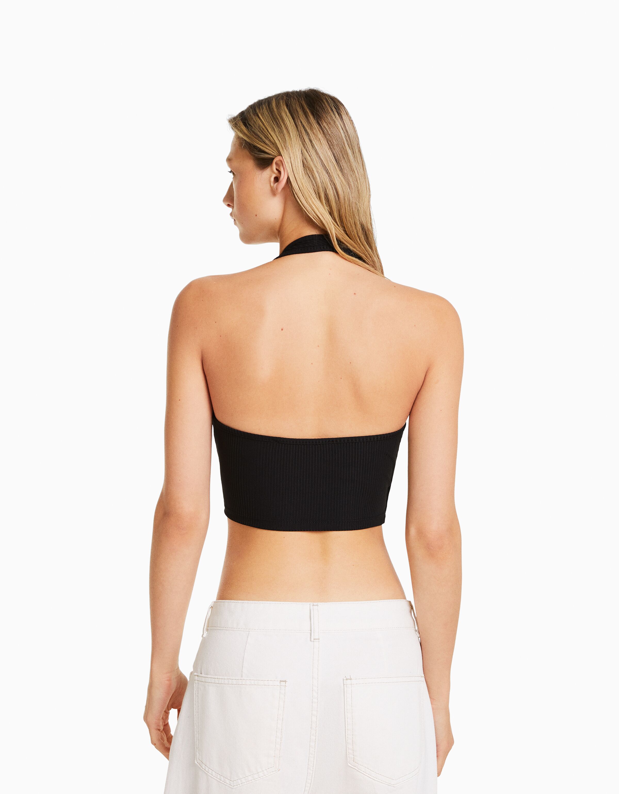 Top cropped halter rib