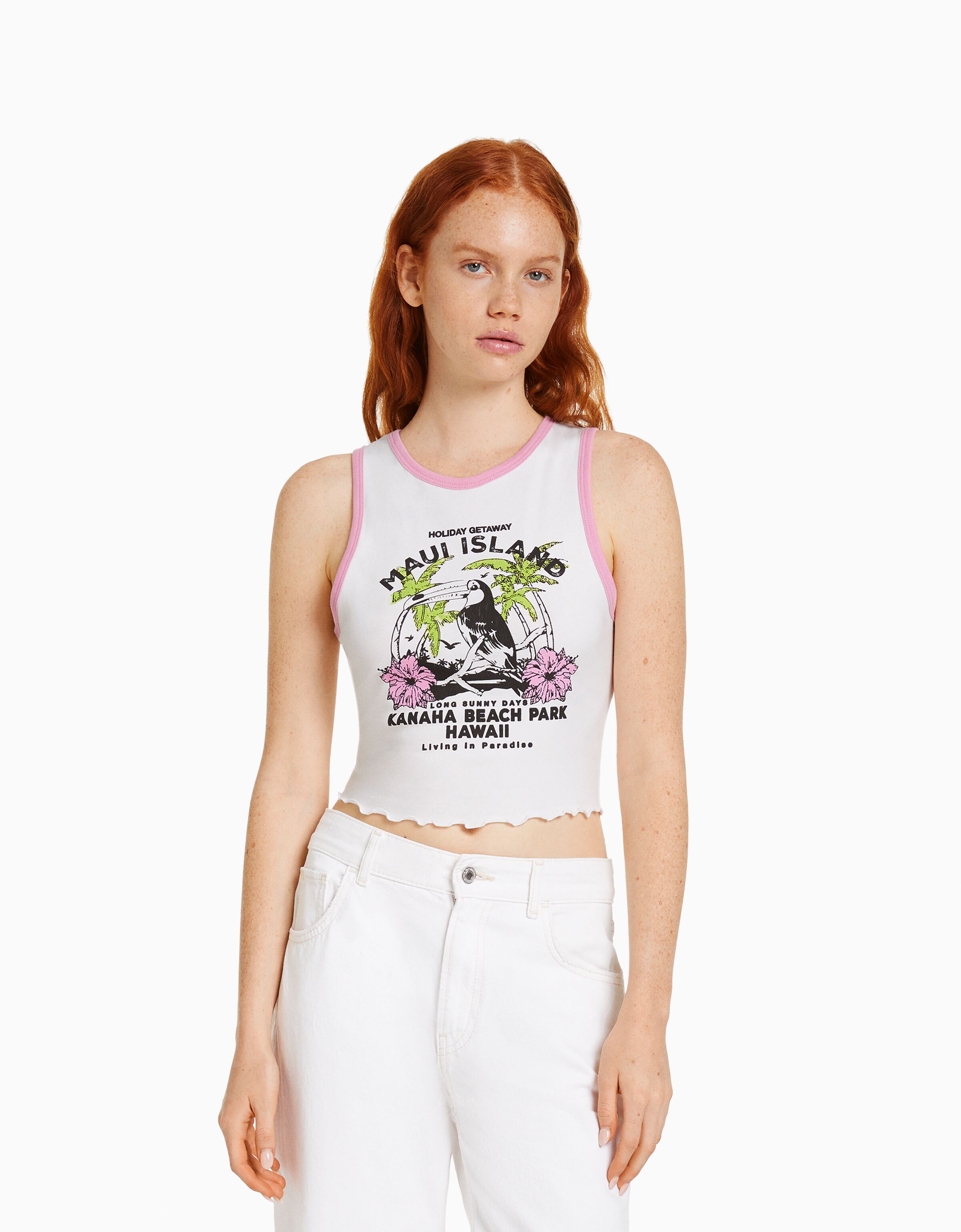 Camiseta sin mangas cropped ajustada print