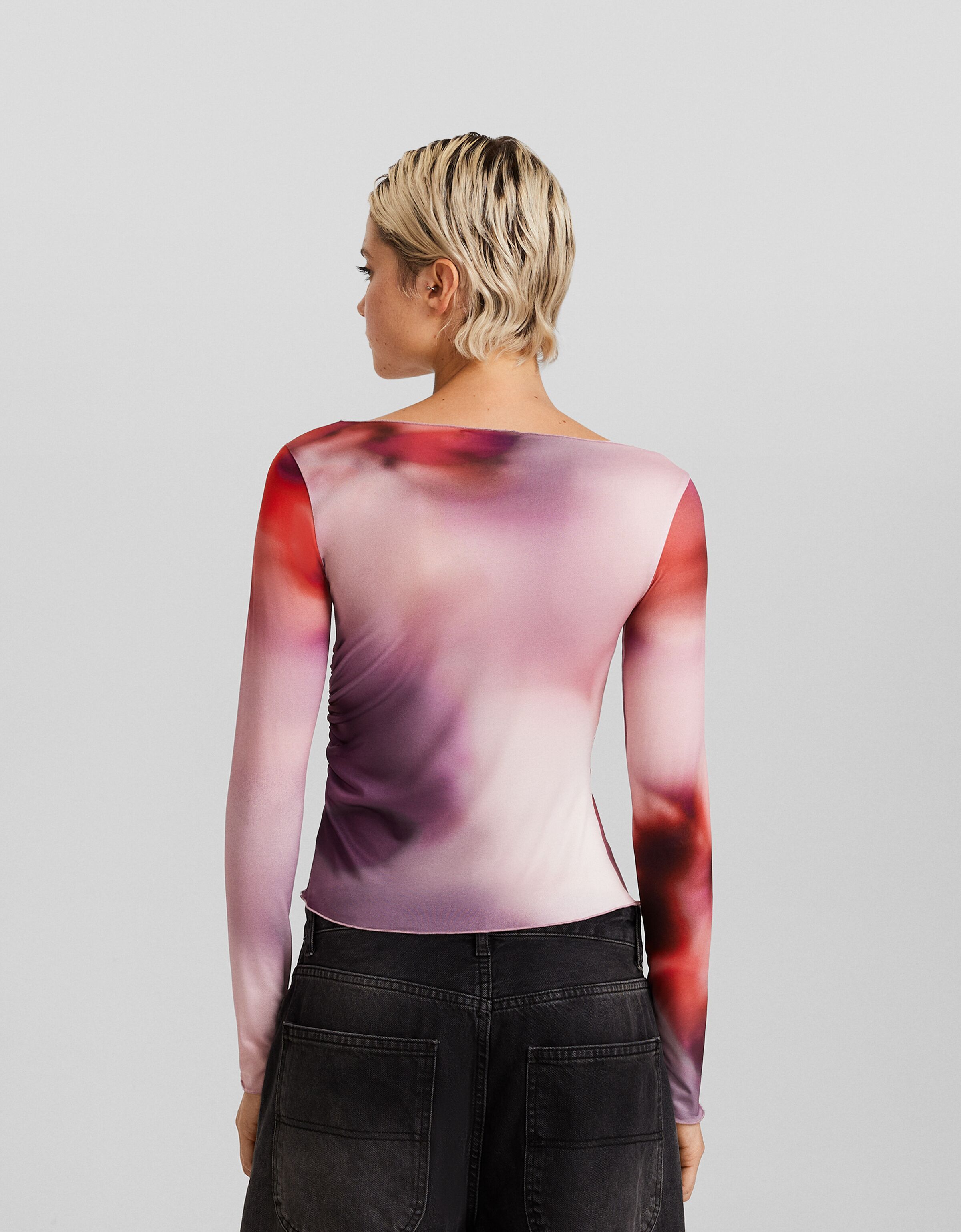 Camiseta manga larga frunce print