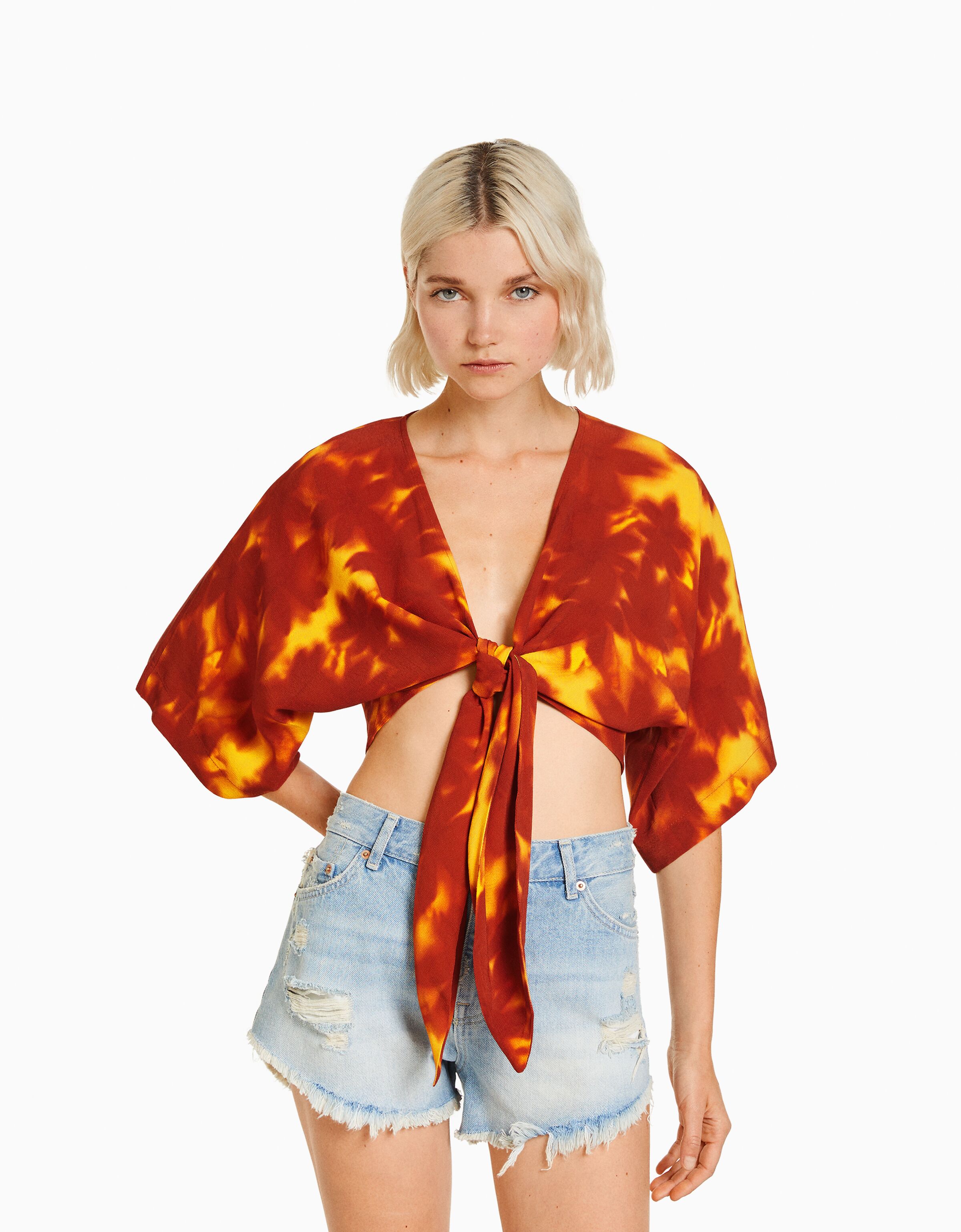 Camisa efecto kimono rústica nudo