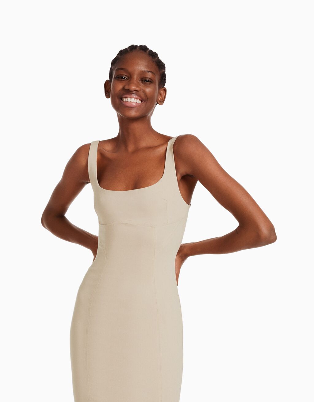 Vestido midi tirante ancho ajustado