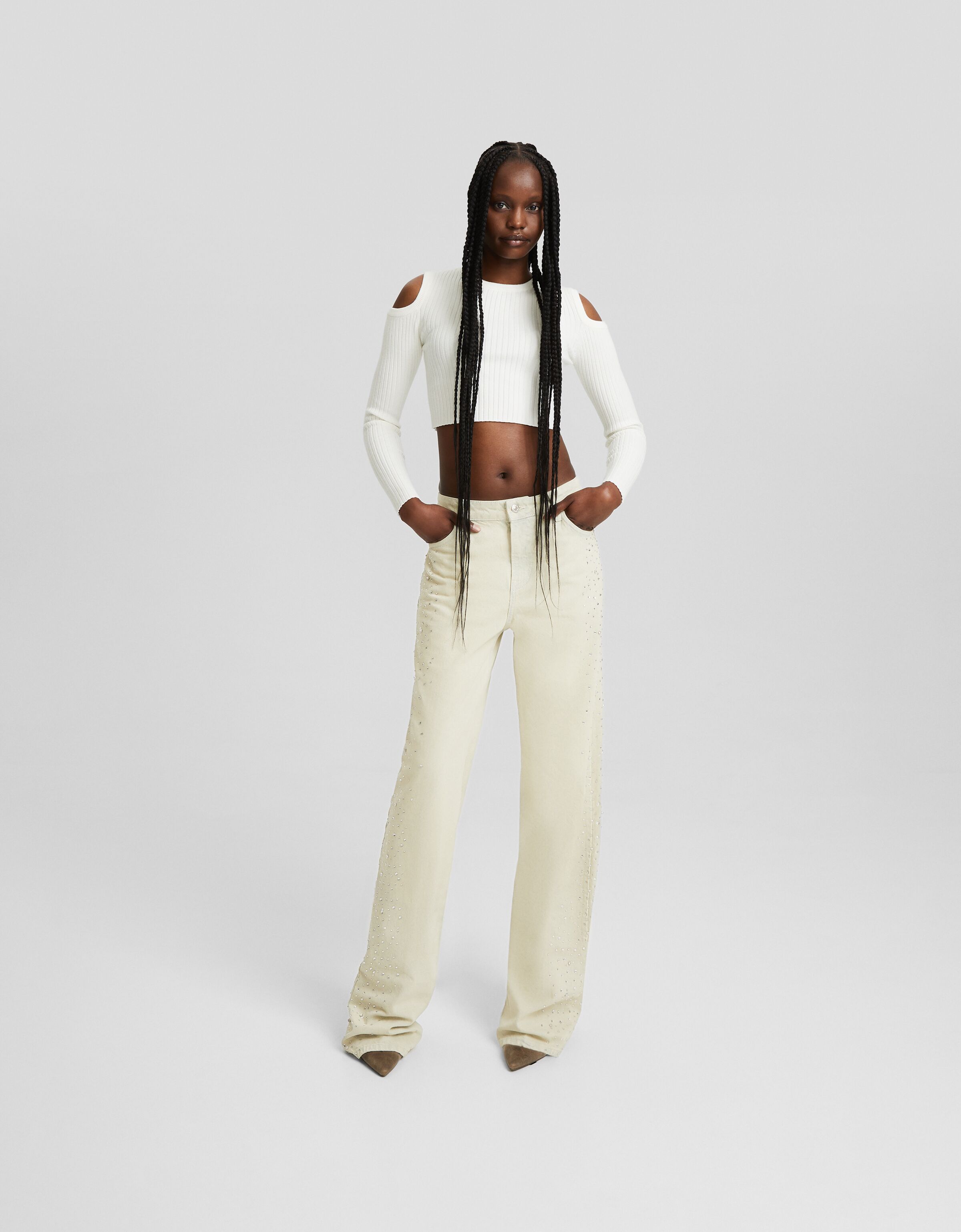 Jeans baggy efecto lavado strass