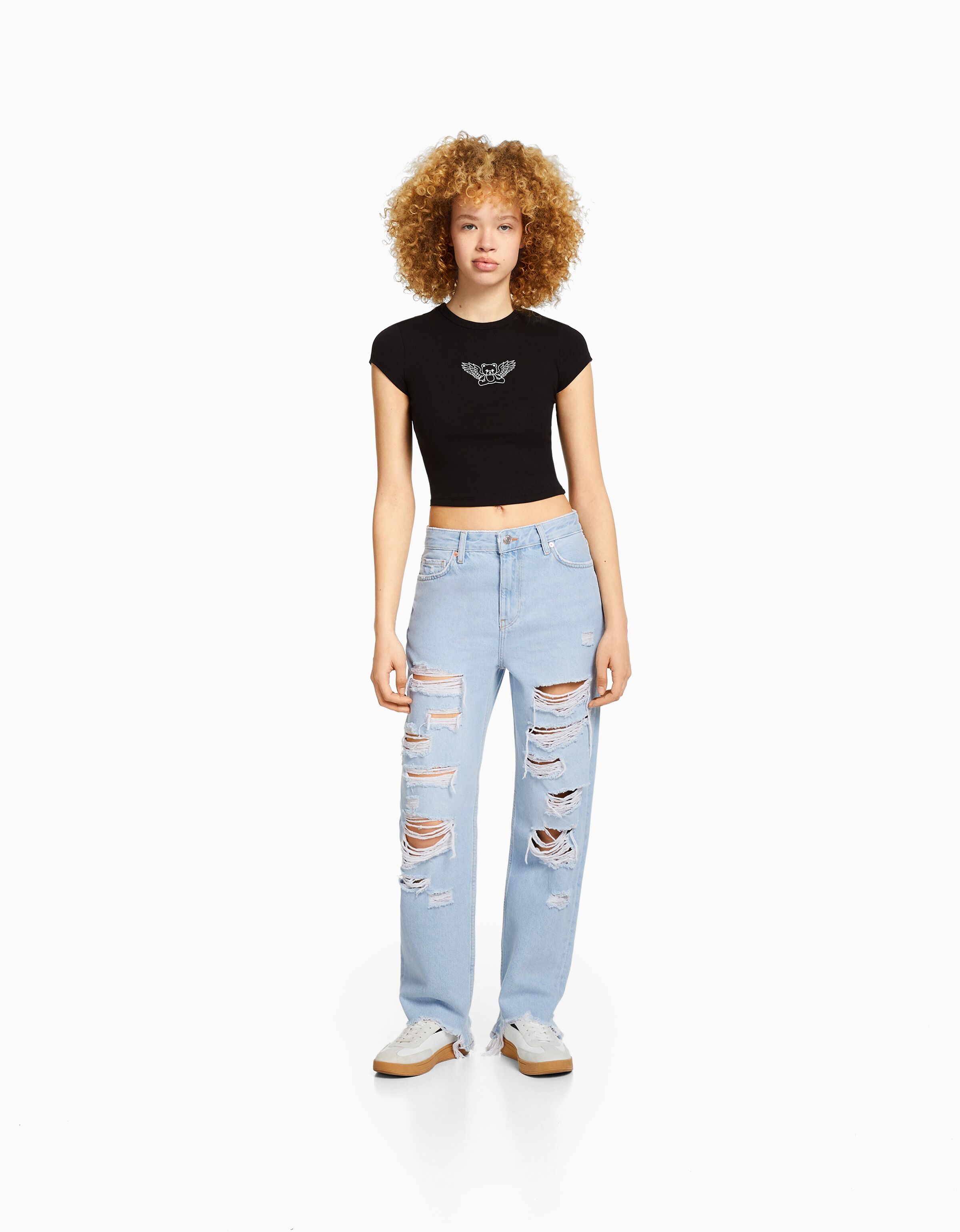 Jeans straight cropped rotos