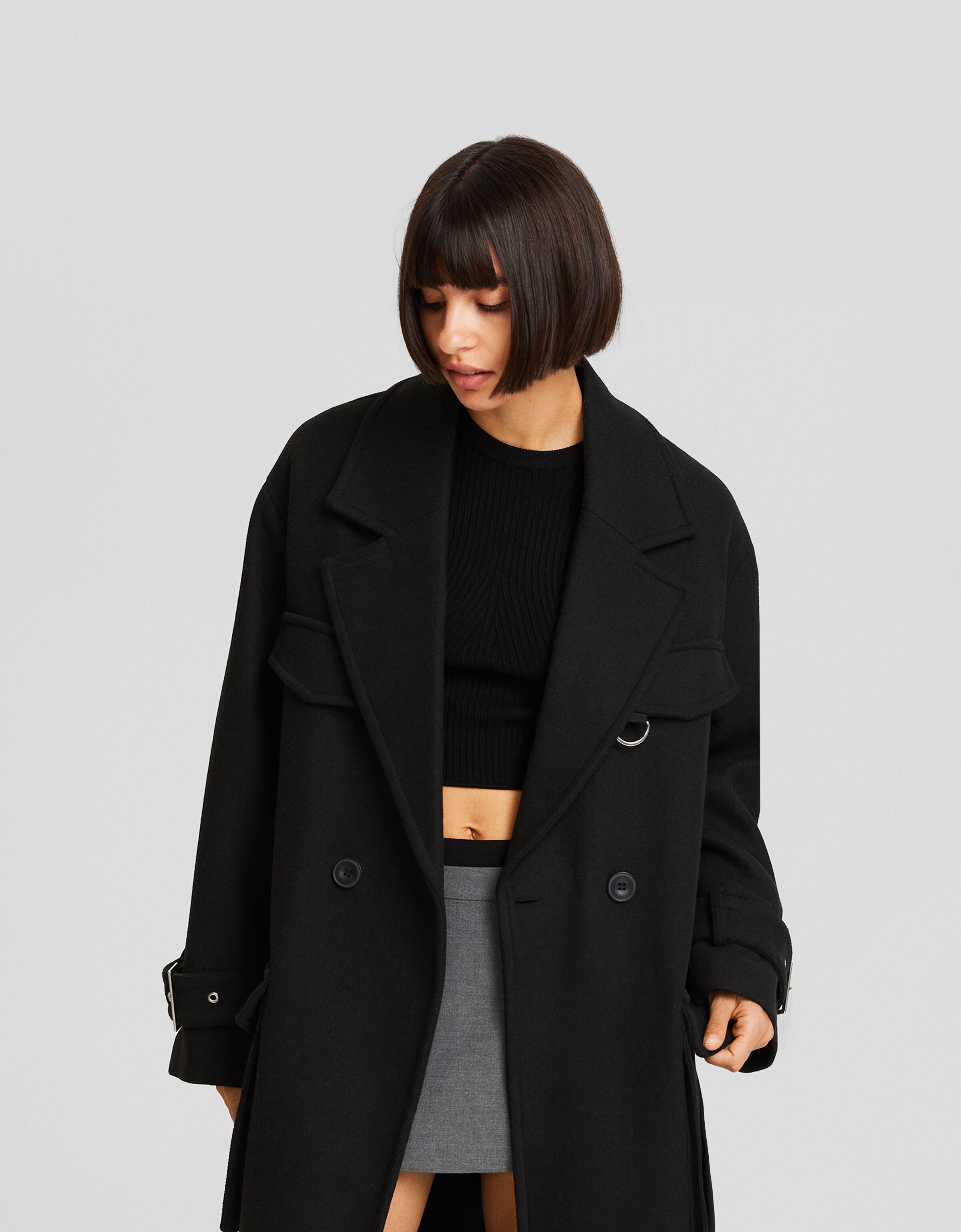 Abrigo pao con lana bolsillos