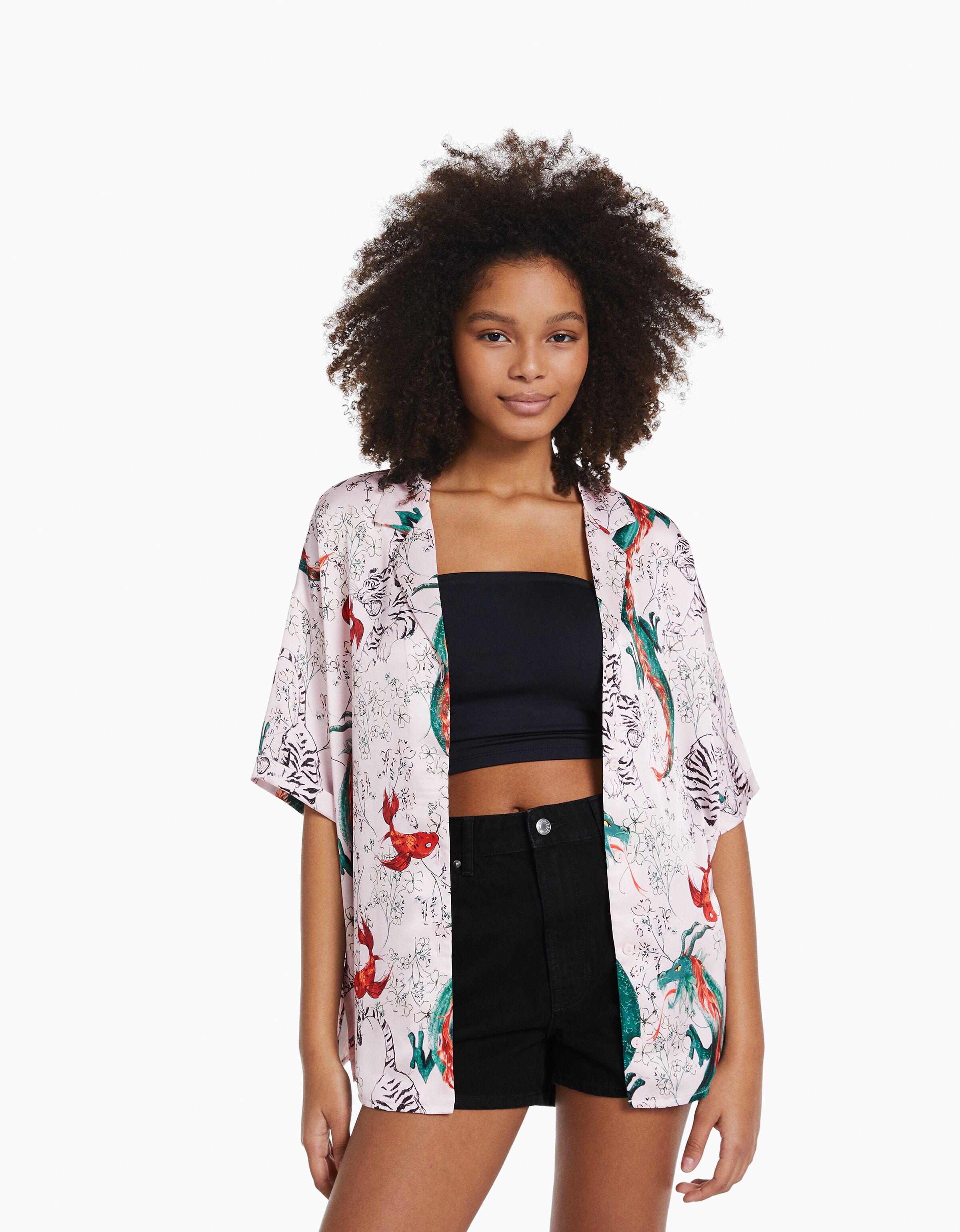 Camisa manga corta oversize satinada print