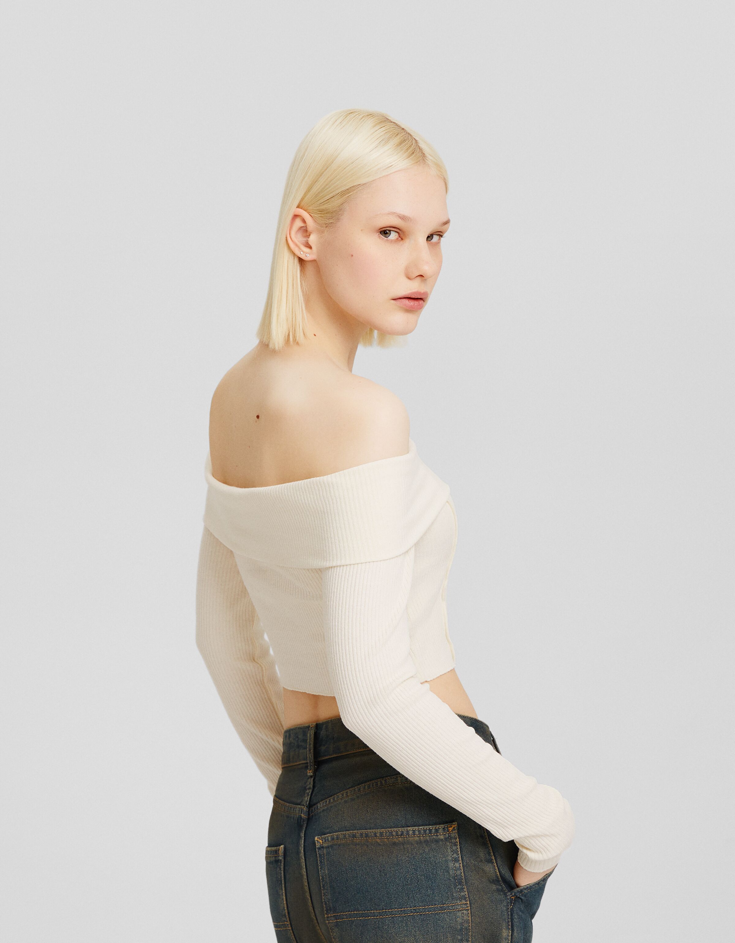 Cárdigan bardot punto cremallera