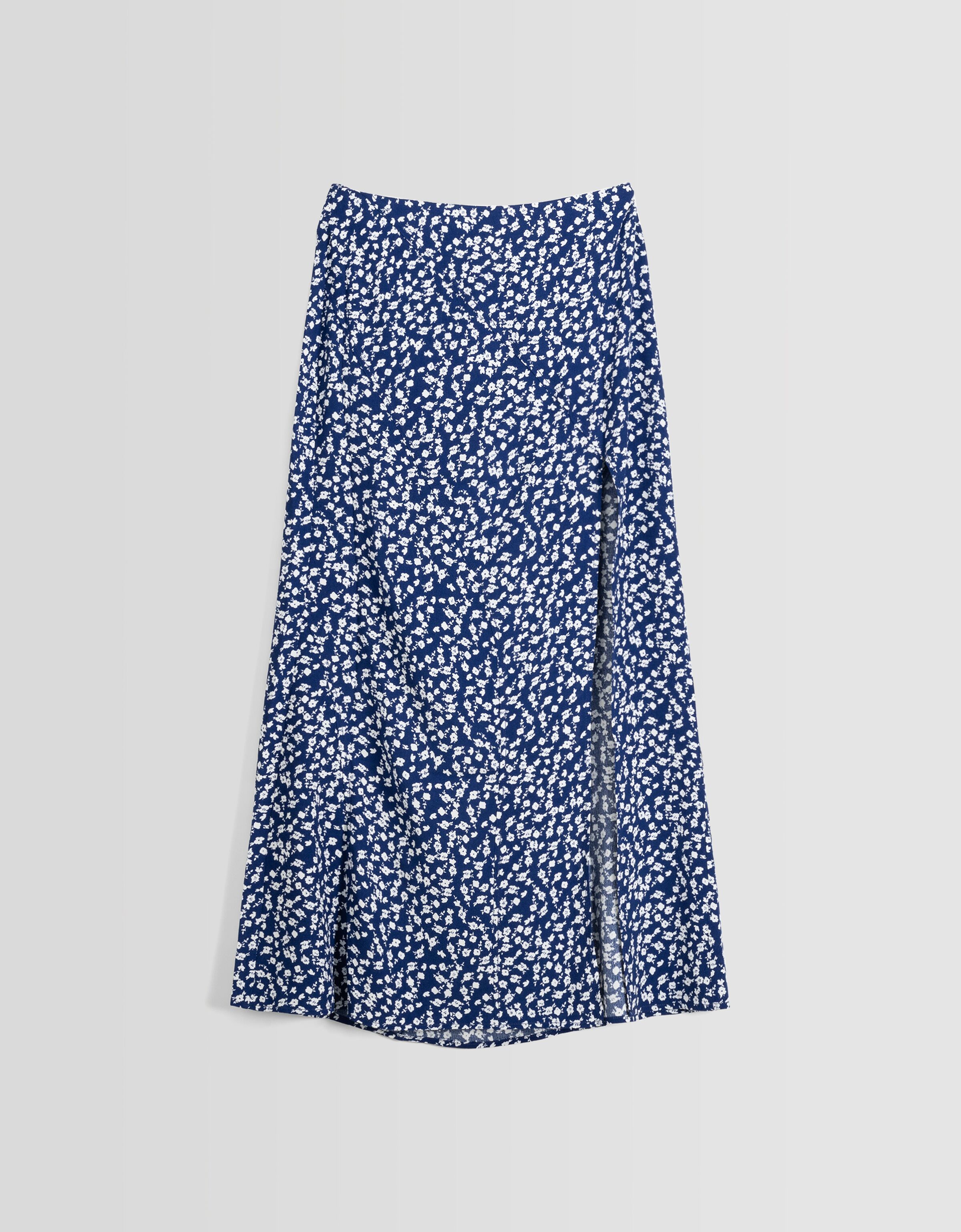 Falda midi print floral abertura