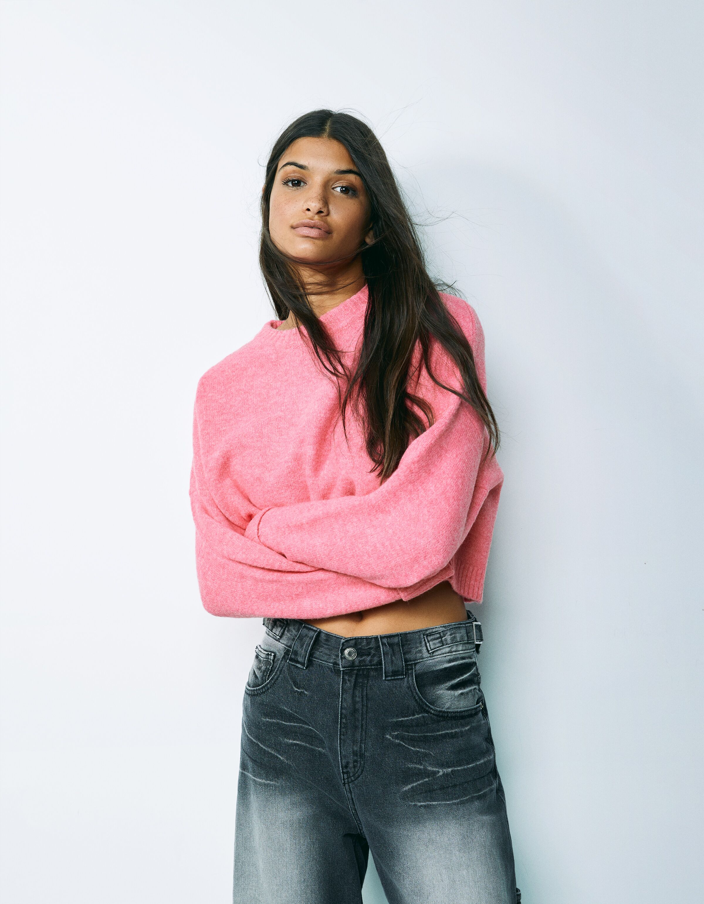 Jersey cropped cuello redondo