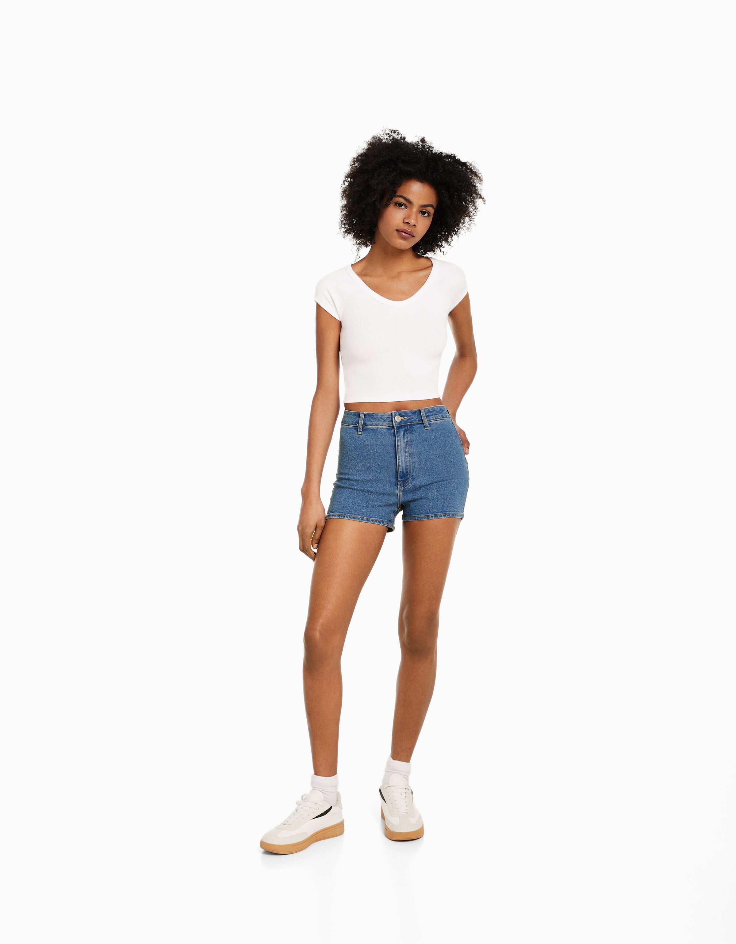 Short denim high waist elástico