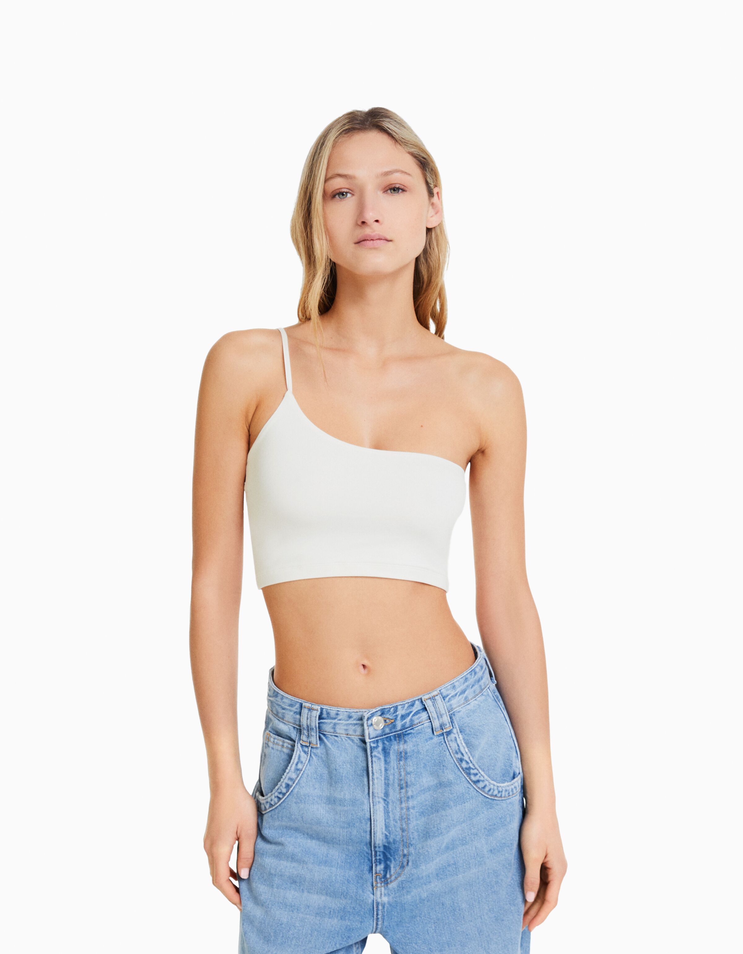 Top cropped tirante asimétrico