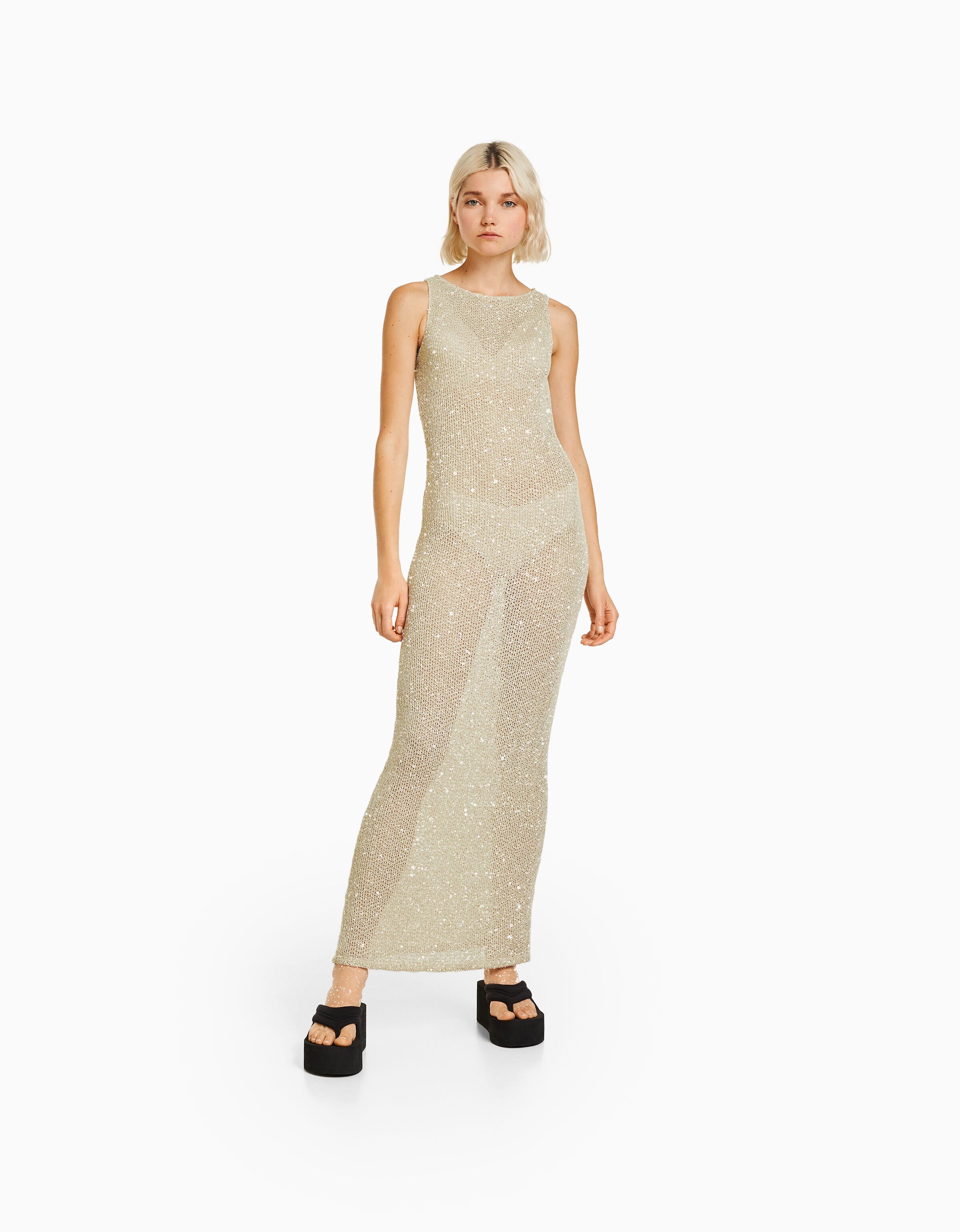 Vestido largo sin mangas rústico brillo