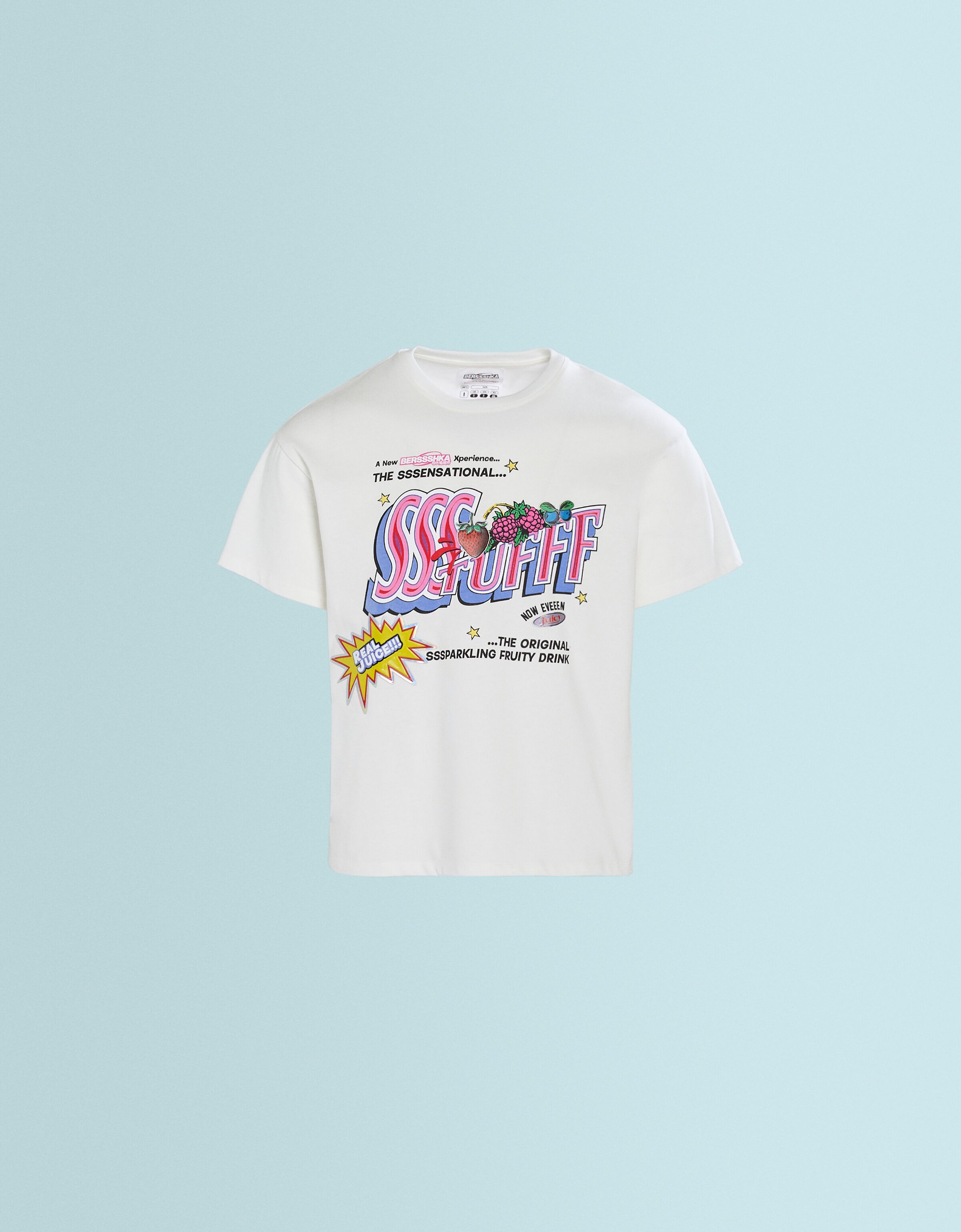 Camiseta SSSTUFFF X BERSHKA manga corta cropped print multitextura