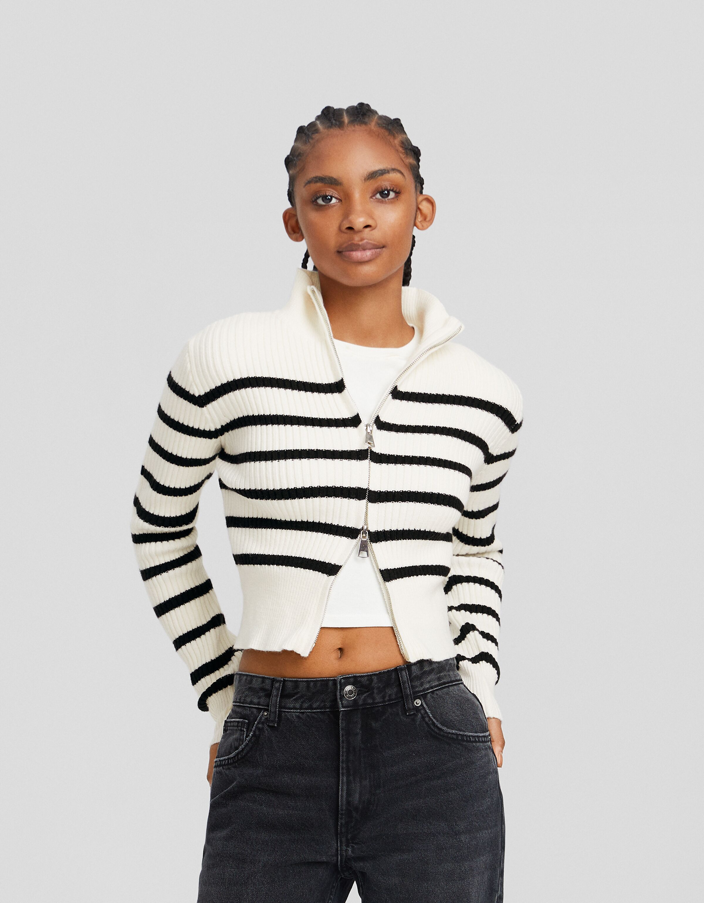 Cárdigan cremallera rayas