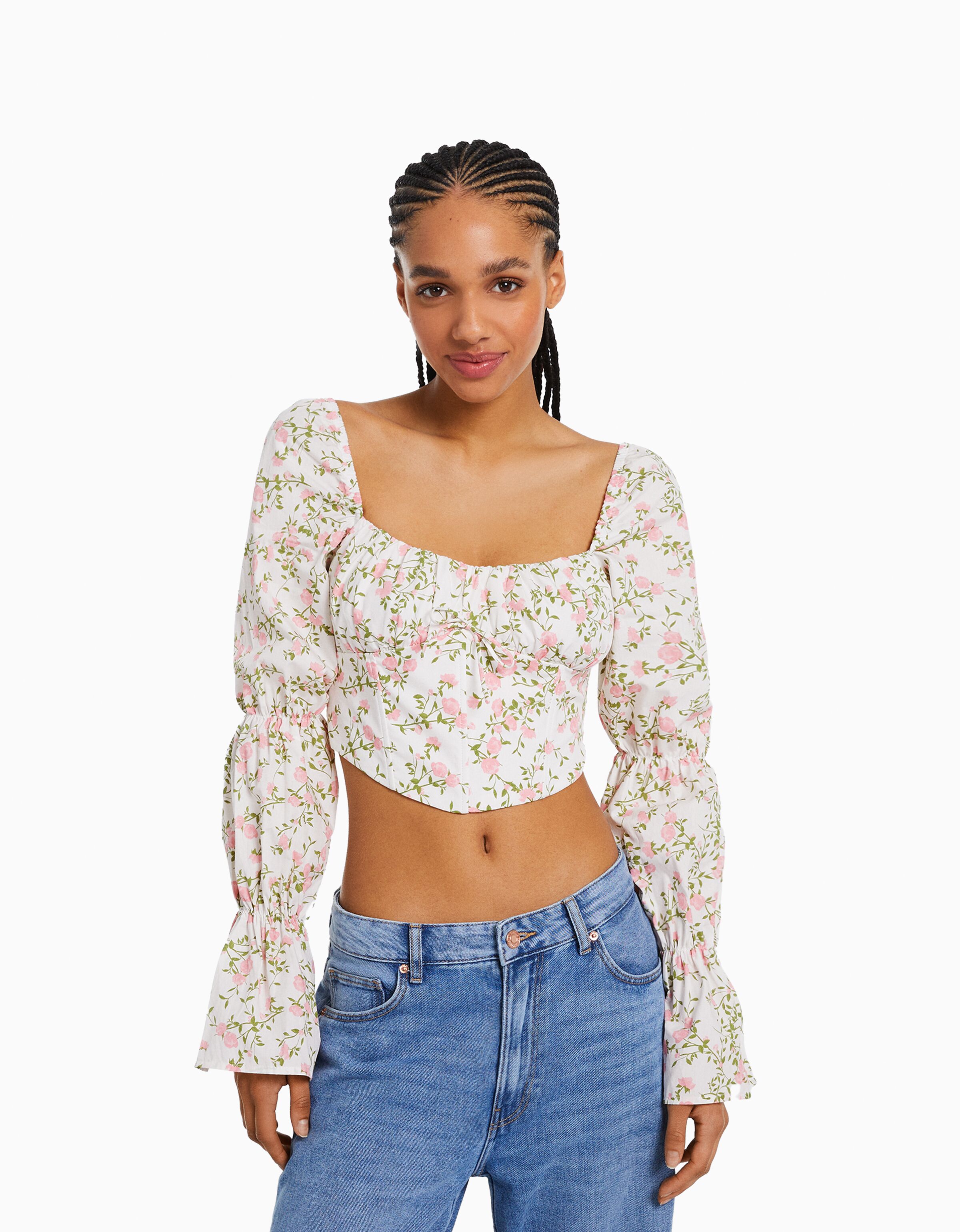 Blusa corsé cropped manga larga